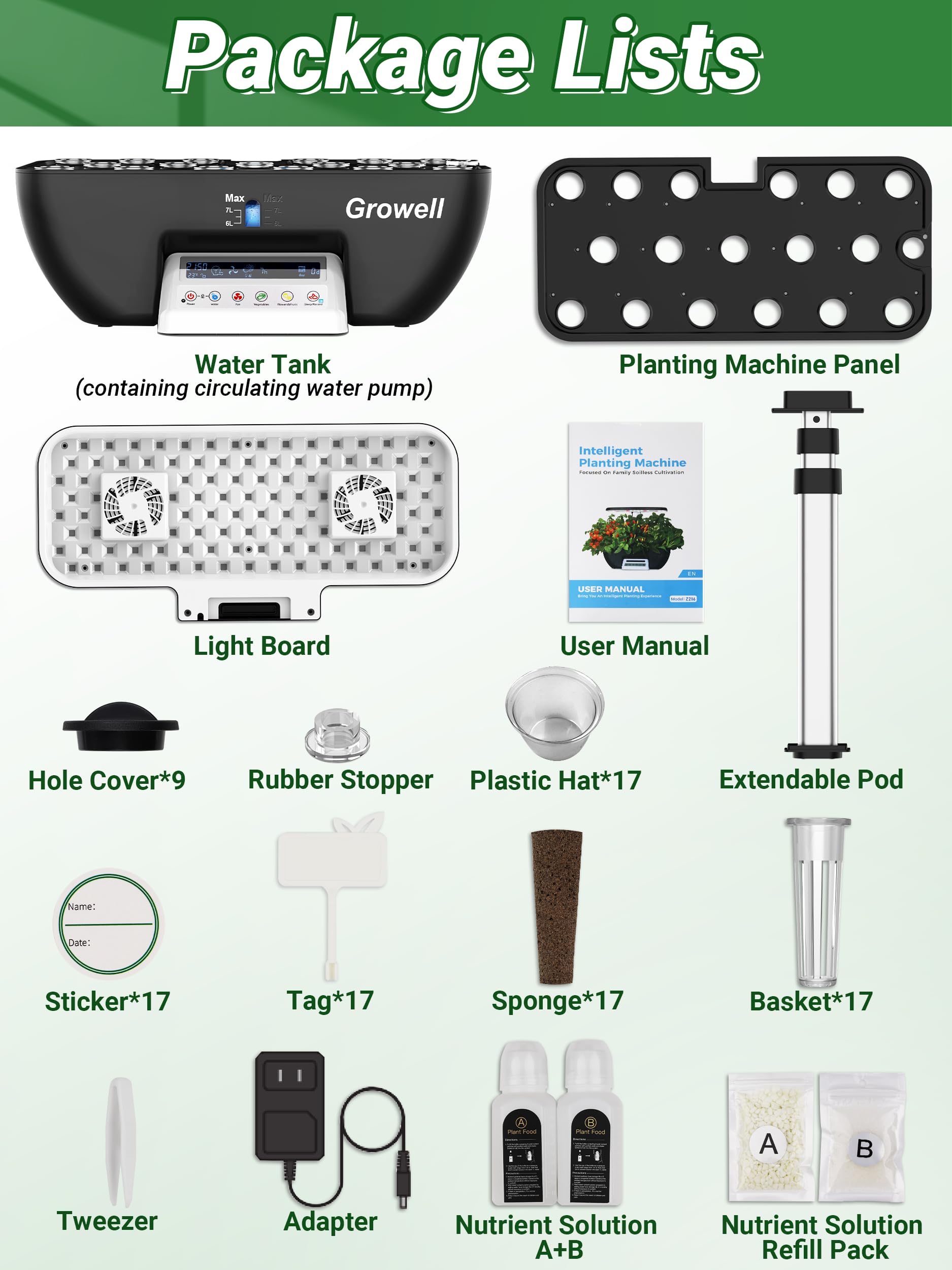 Hydroponics Growing System Kit, 17 Pods Herb Garden with 102 28W Full-Spectrum Grow Lights & 2 Fans, Indoor Garden with Water Pump, 10L Water Tank, Auto Timer, Height Adjustable (Black & White)