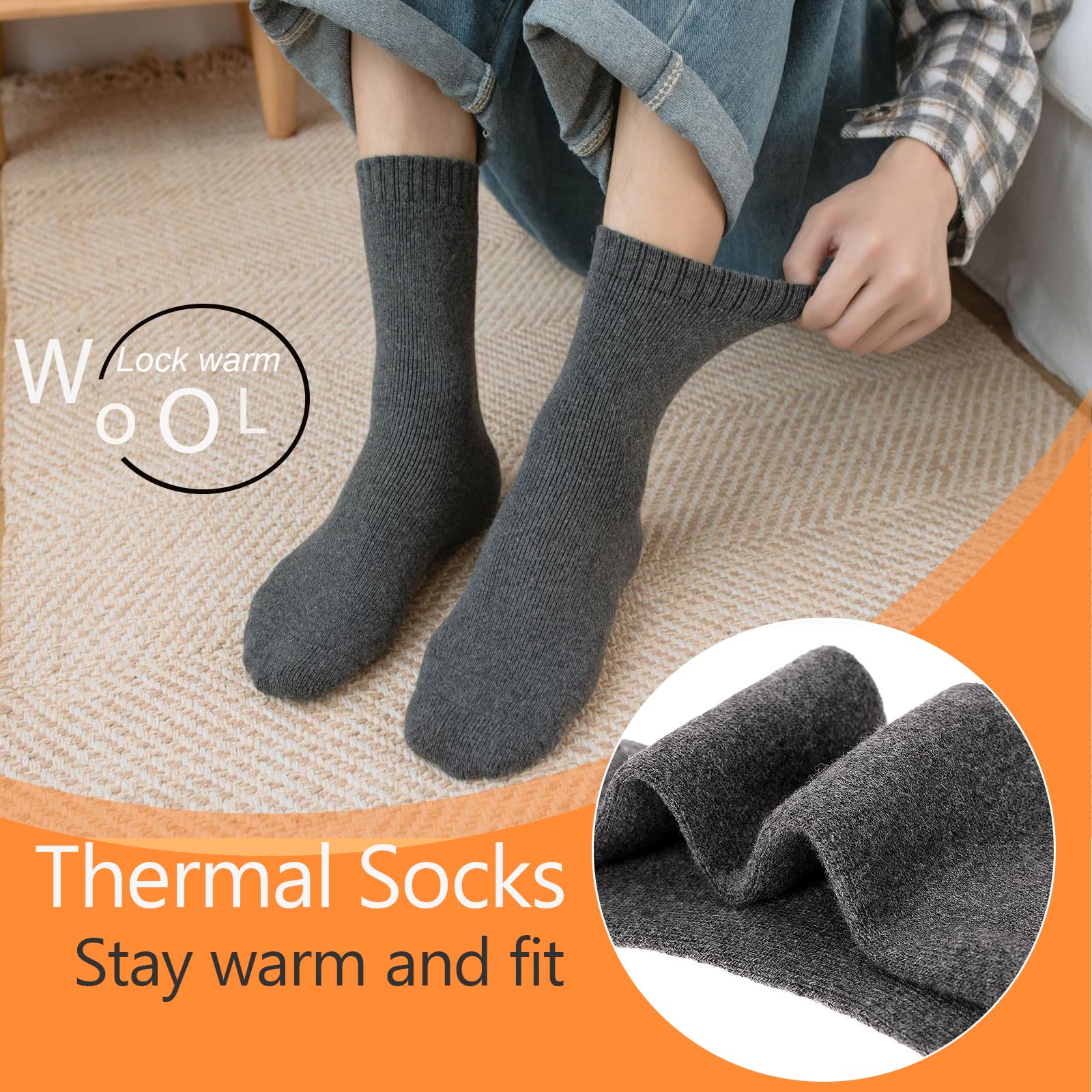 Josnown Wool Socks for Women, 5 Pairs Warm Winter Thermal Thick Socks Cozy Hiking Boot Socks