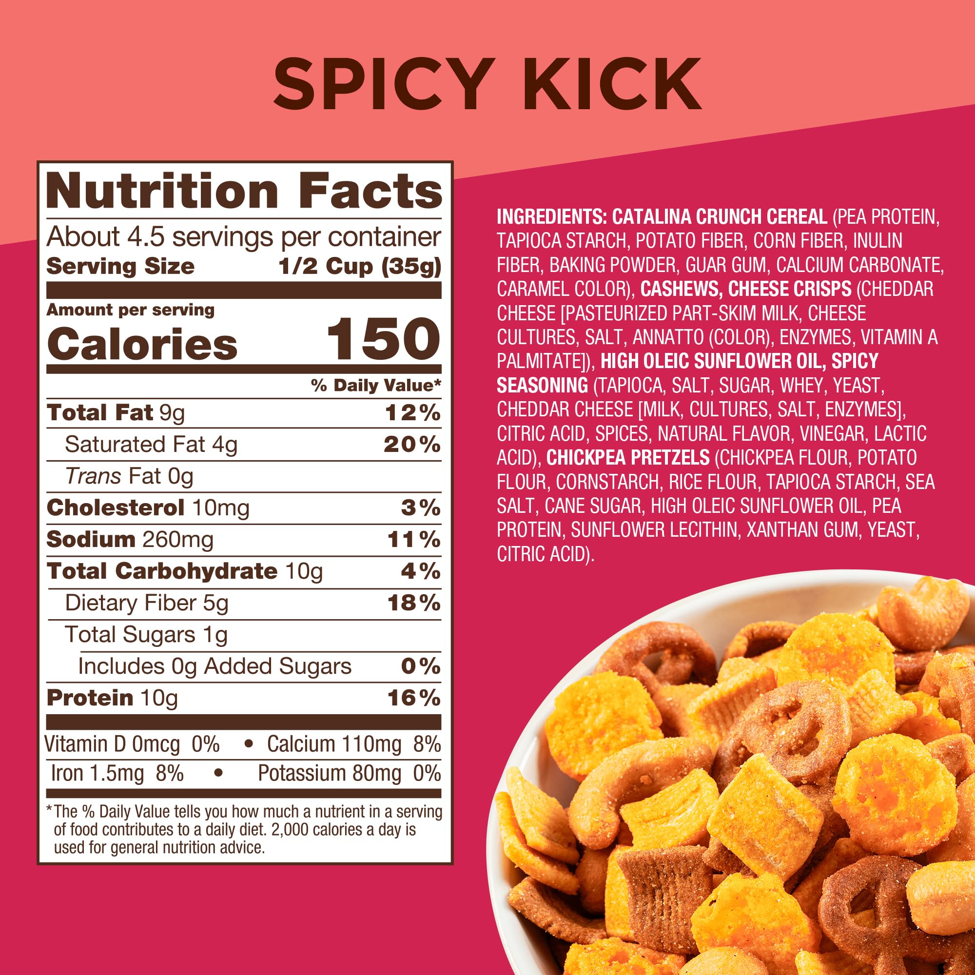 Catalina Crunch Mix Spicy Kick Protein Snack Mix | Low Carb, Protein Snacks, Keto Friendly, Pack Of 5