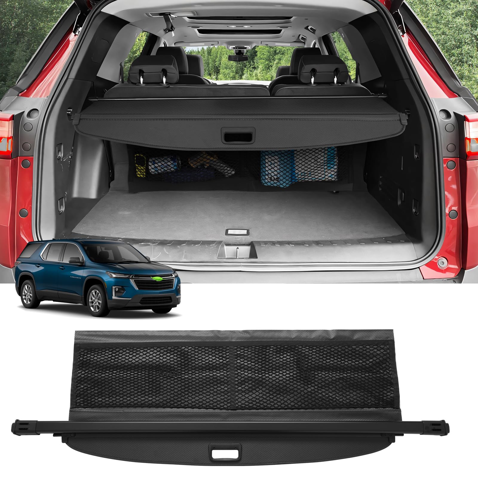 Autorder Cargo Cover for 2022 2023 2024 Hyundai Ioniq 5 Accessories Upgraded Trunk Cover with Extra Storage Net Carbon Fiber Retractable Security Shield Shade Cover