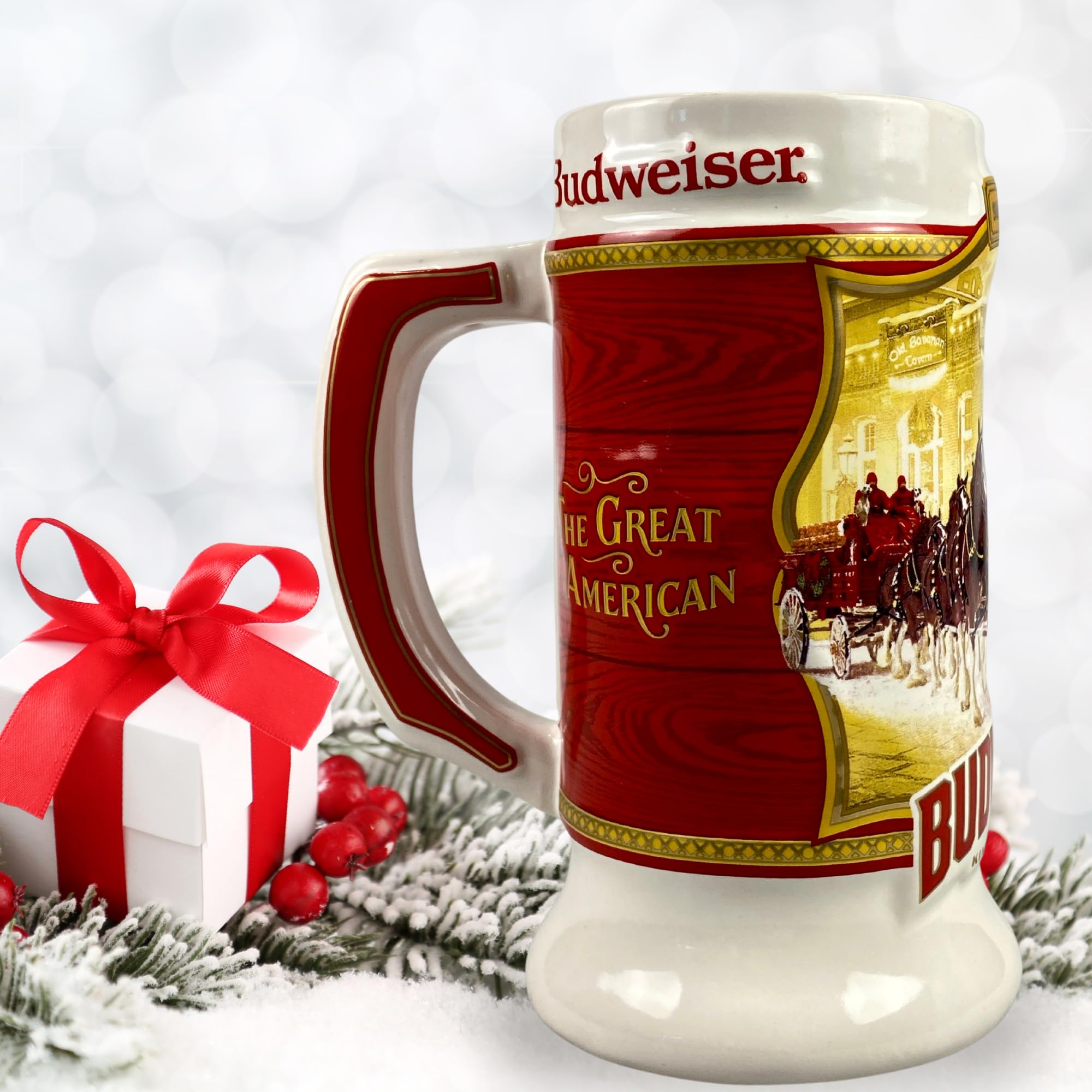 Budweiser 2024 91st Anniversary Limited Edition Collectors SERIES #45 Clydesdale Holiday Stein - Ceramic Beer Mug - Christmas Gift for Men, Father, Husband - Collectable Room Decor for Den, Man Cave