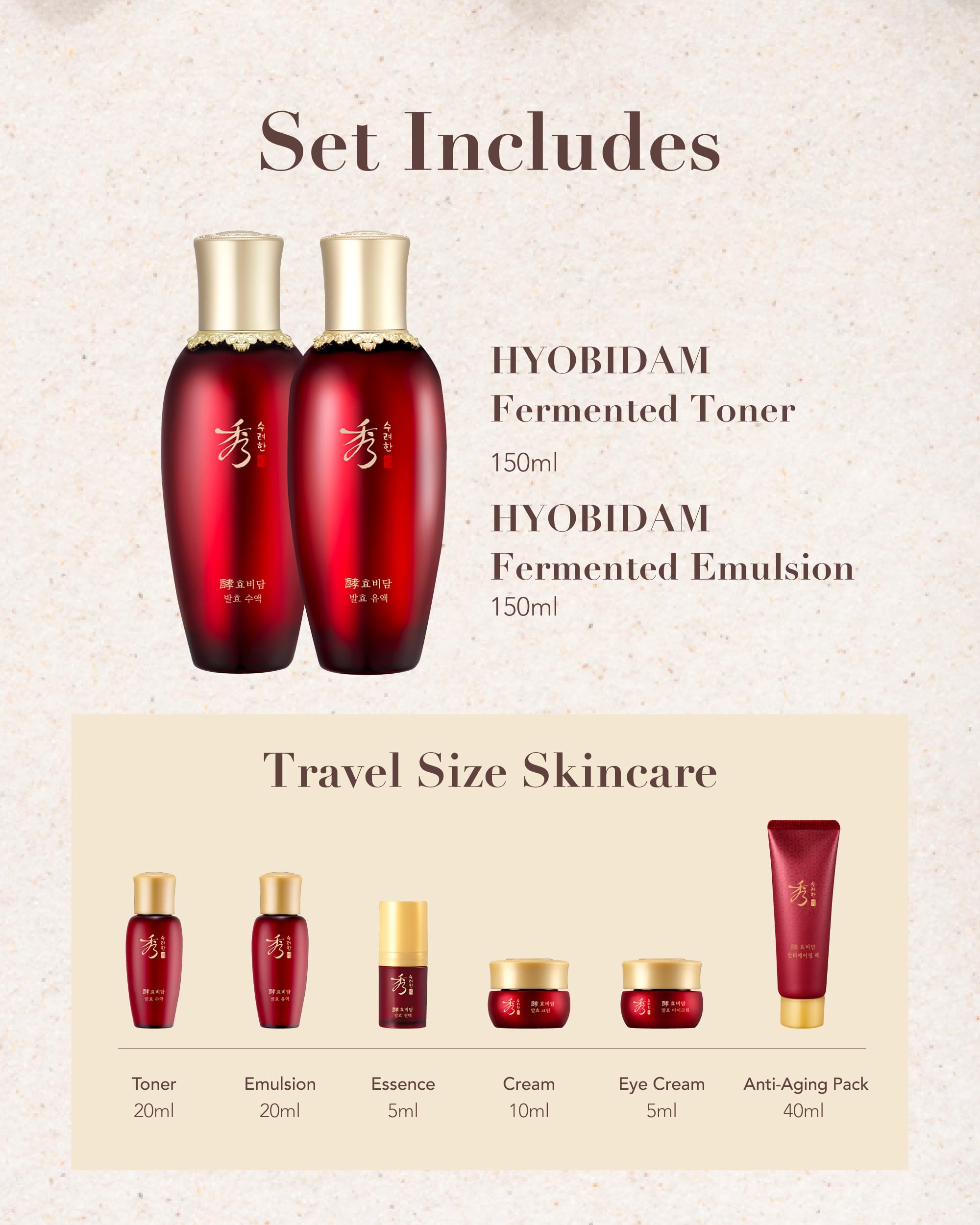 Sooryehan Hyobidam Fermented Skincare Gift Set (13.53 fl oz) - Premium Korean Skin Care for Intense Hydration, Elasticity. Ginseng, Snow Fungus.