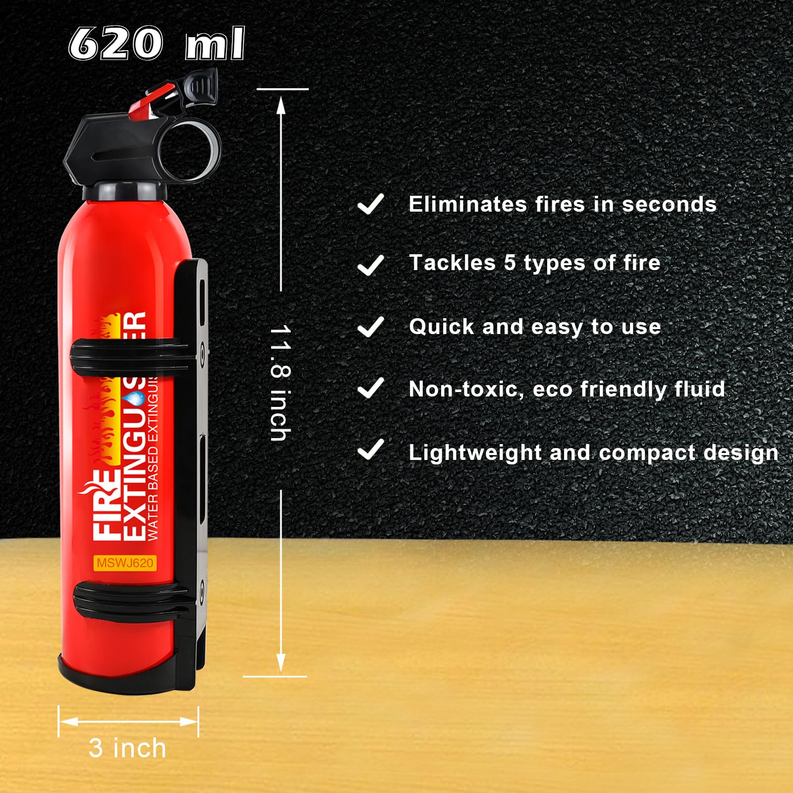 Fire Extinguisher for Home, 2Pack Car Fire Extinguisher with Mount, 4 in 1 Portable Kitchen Fire Extinguisher for A, B, C, K Category, 620ml Water-Based Fire Extinguisher for Truck Boat Home Office