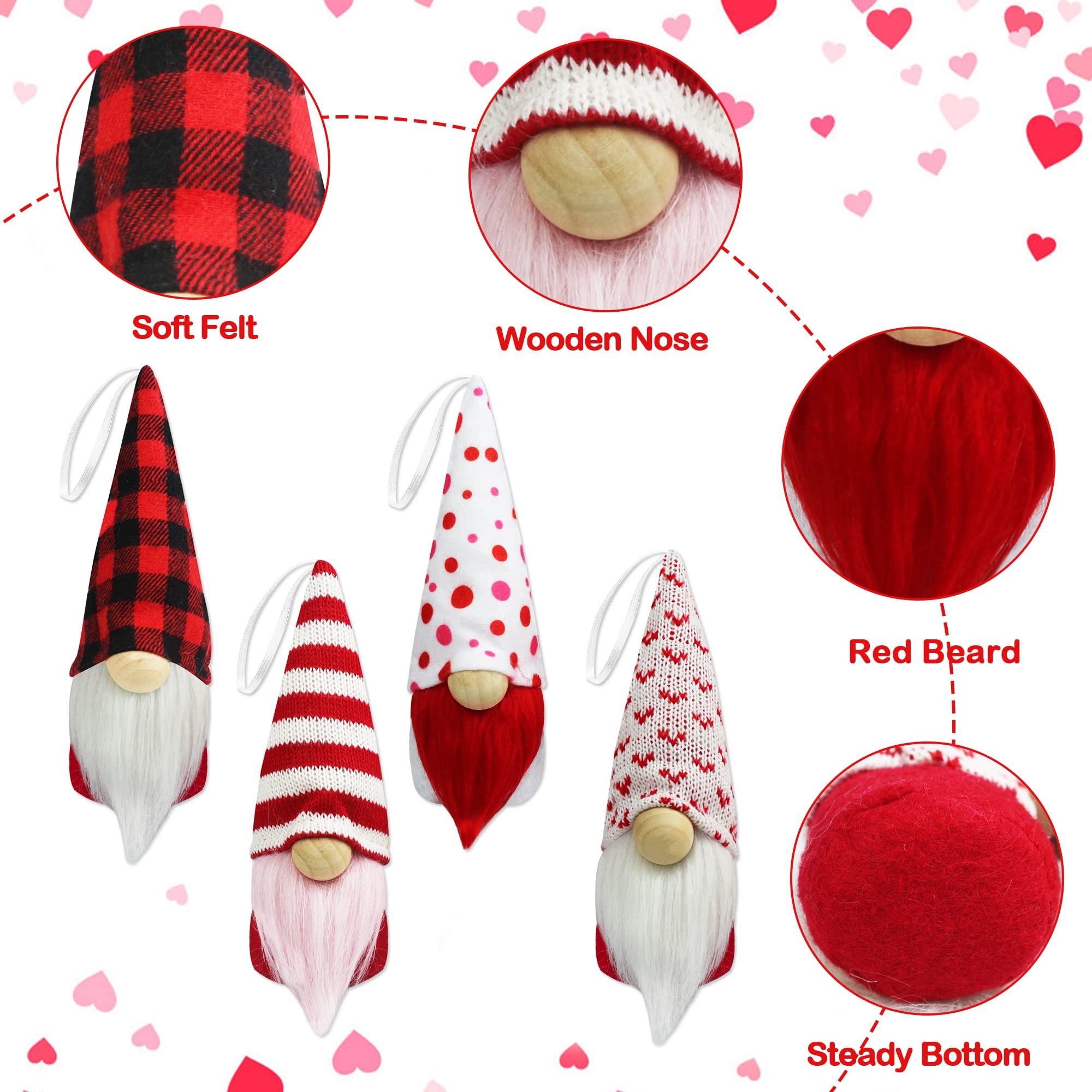 Tifeson Valentines Day Decor Gnomes Ornaments - 10PCS Valentine Handmade Scandinavian Tomte Hanging Gnome Ornament for Home Tree Decorations, Valentines Gifts