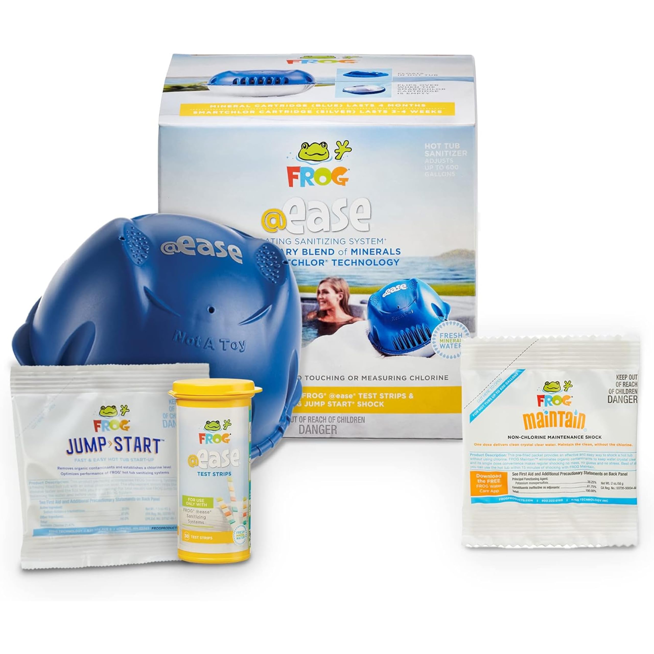 FROG @Ease Floating System for Hot Tubs with 1 Pack of FROG Maintain - Self-Regulating Hot Tub Sanitizer - Hot Tub Maintenance System with Sanitizing Minerals & SmartChlor Technology