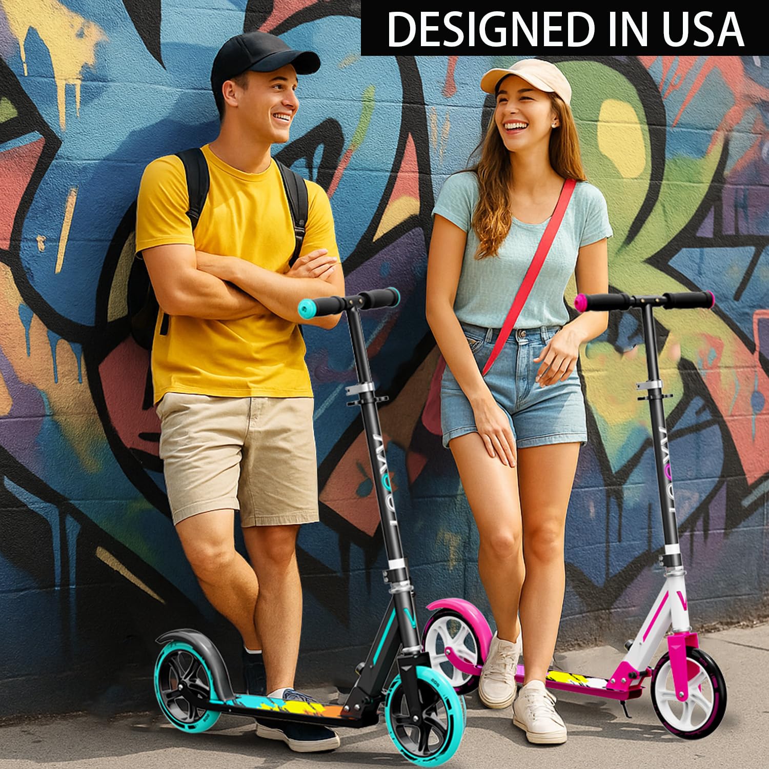 Scooter for Kids 6–12 & Adults, Max Load 240 LBS, Adjustable Height,Lightweight 2-Wheel, Foldable Kids Scooter with Big Wheels