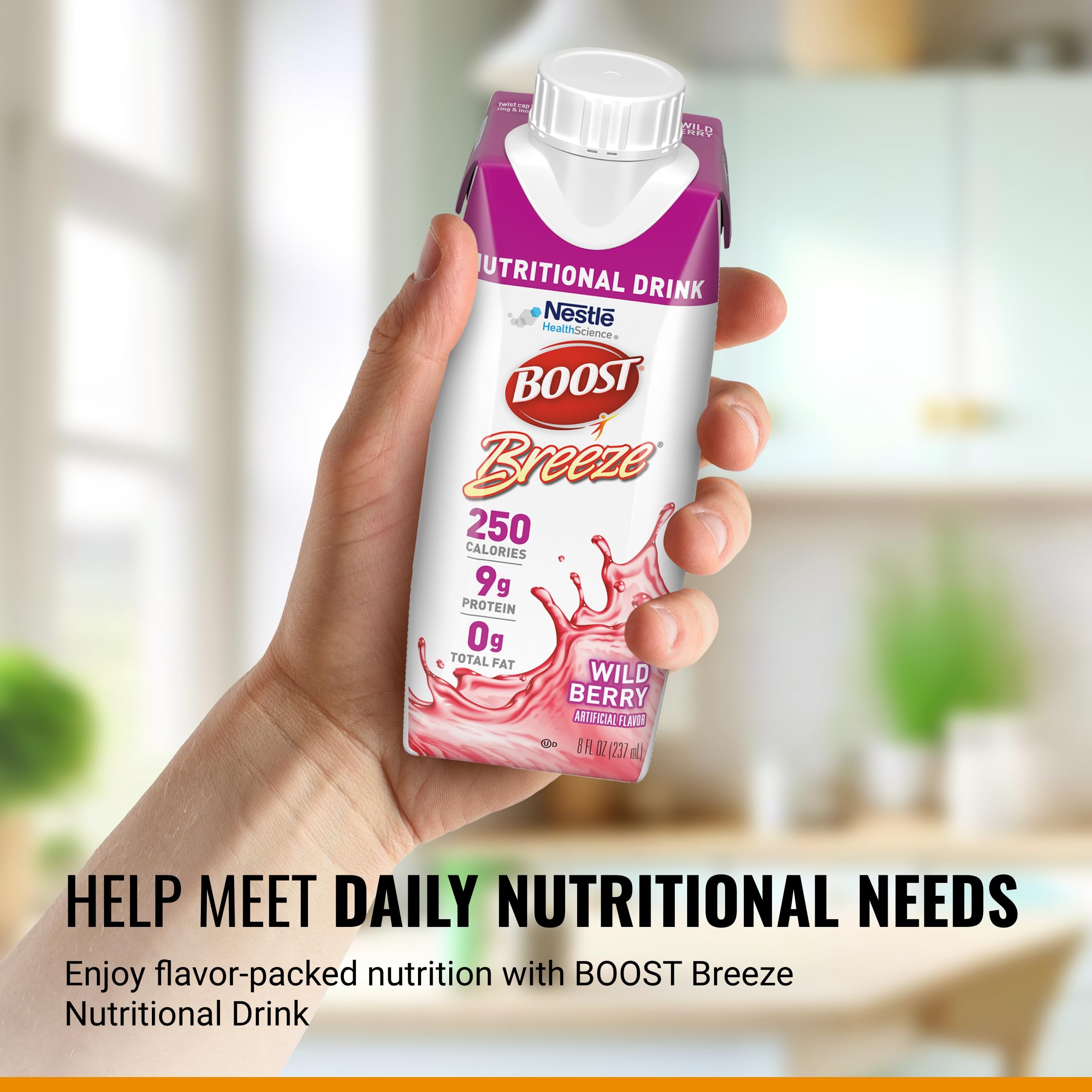 BOOST Breeze Clear Nutritional Drink, 9g Protein, 250 Nutrient-Rich Calories, Wild Berry, 8 fl oz (Pack of 24)