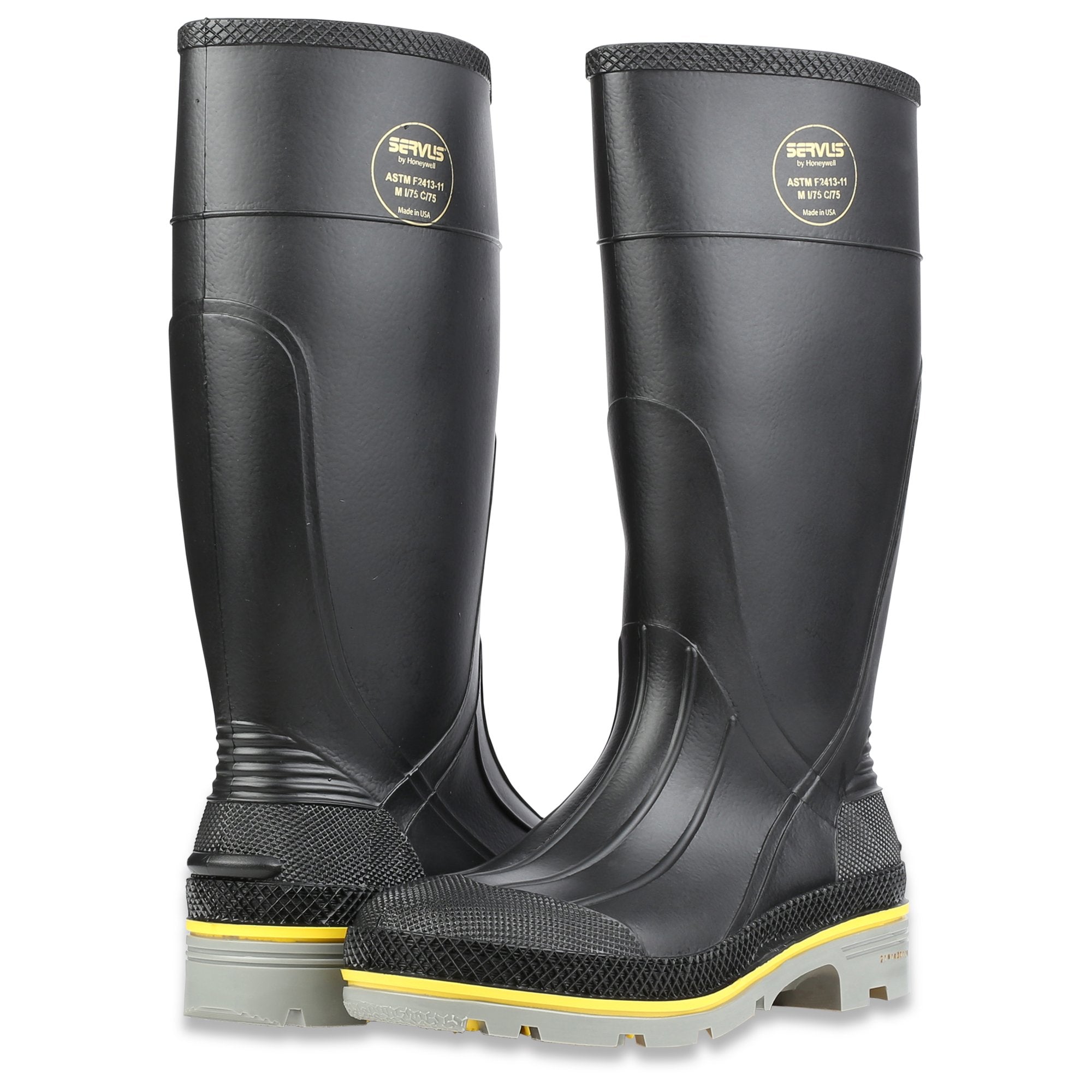 Servus by Honeywell XTP 15"" PVC Chemical-Resistant Steel Toe Men's Work Boots, Black, Yellow & Gray, 10