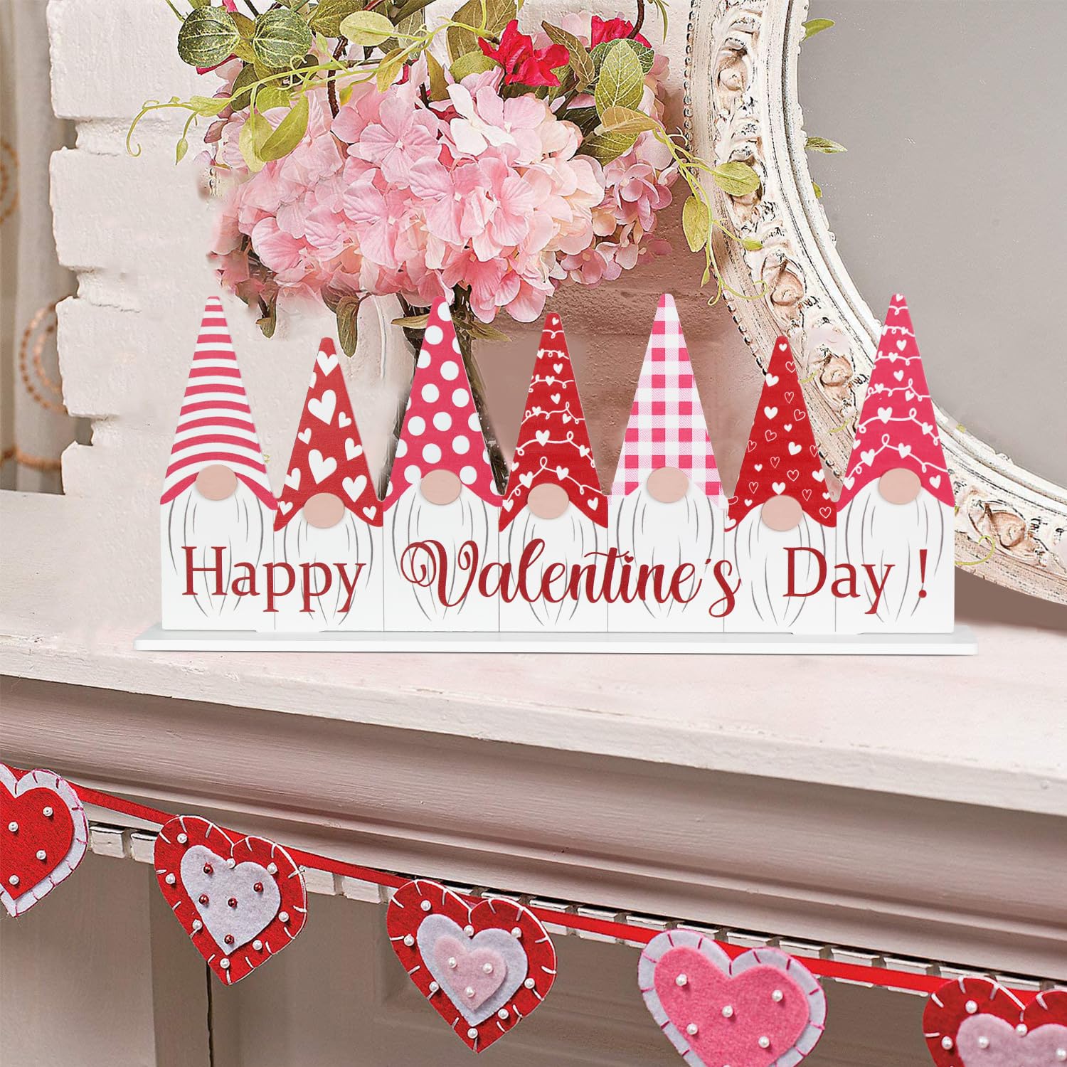 Valentines Day Decor & St Patricks Day Decorations, DECSPAS 1PC Double-sided Pink Green Gnome Valentines Decorations, Happy Valentine's Day Sign Valentine Decor Decorations for the Home, Table, Mantle