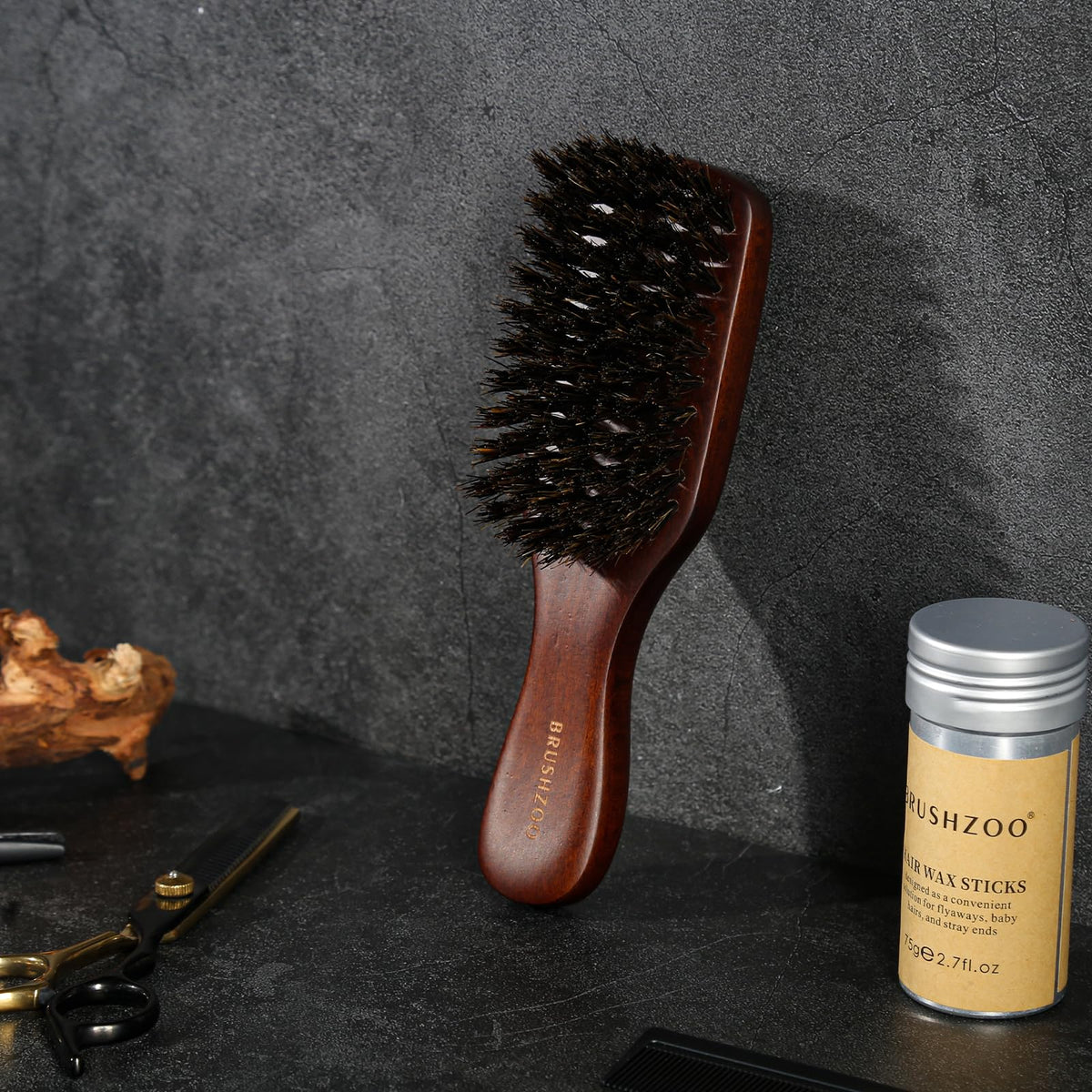 O BRUSHZOO Beard Brush for Men Smooths Softens Beard and Exfoliates Skin and Scalp, 100% Boar Bristle Beard Brush for Berad & Short Hair Detangle add Natural Shine