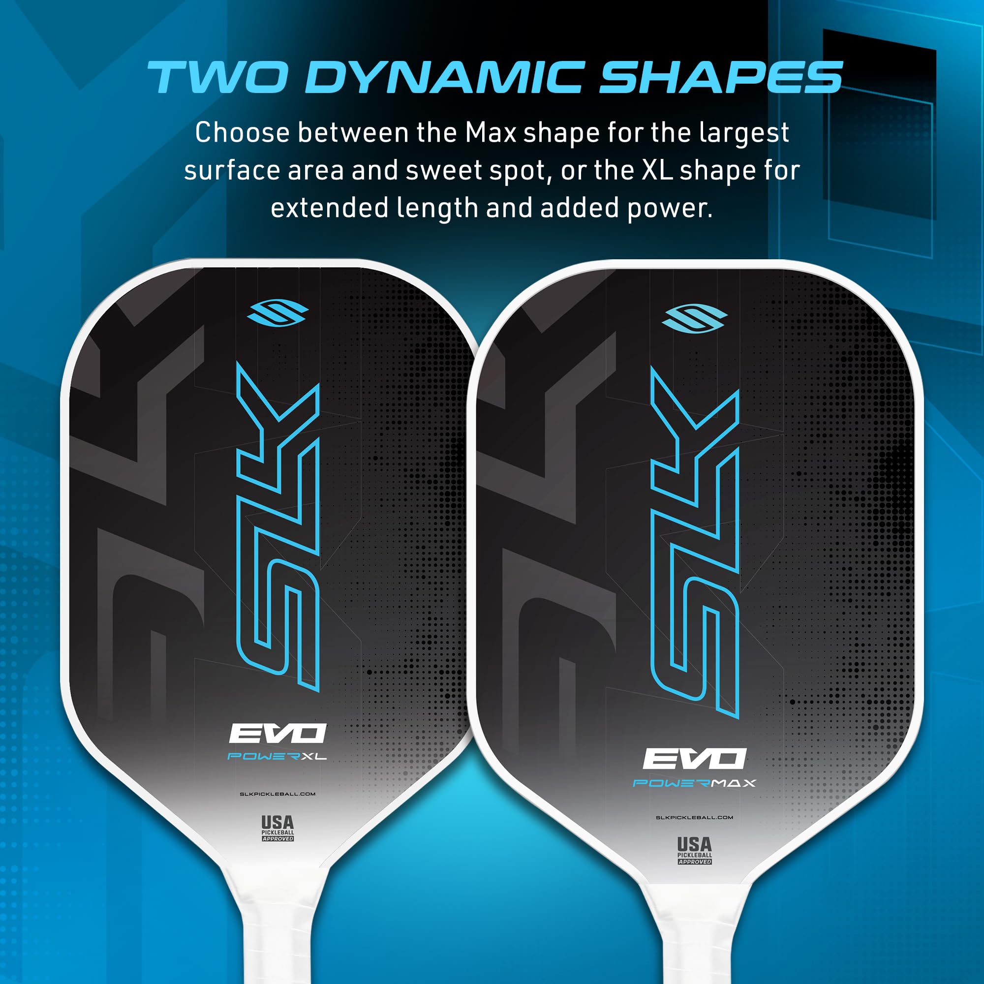 SLK Evo Power MAX Pickleball Paddle by Selkirk Sport | G9 Power Carbon Fiber Pickleball Paddle with SpinFlex Surface and Rev-Hybrid Polymer Core | Blue