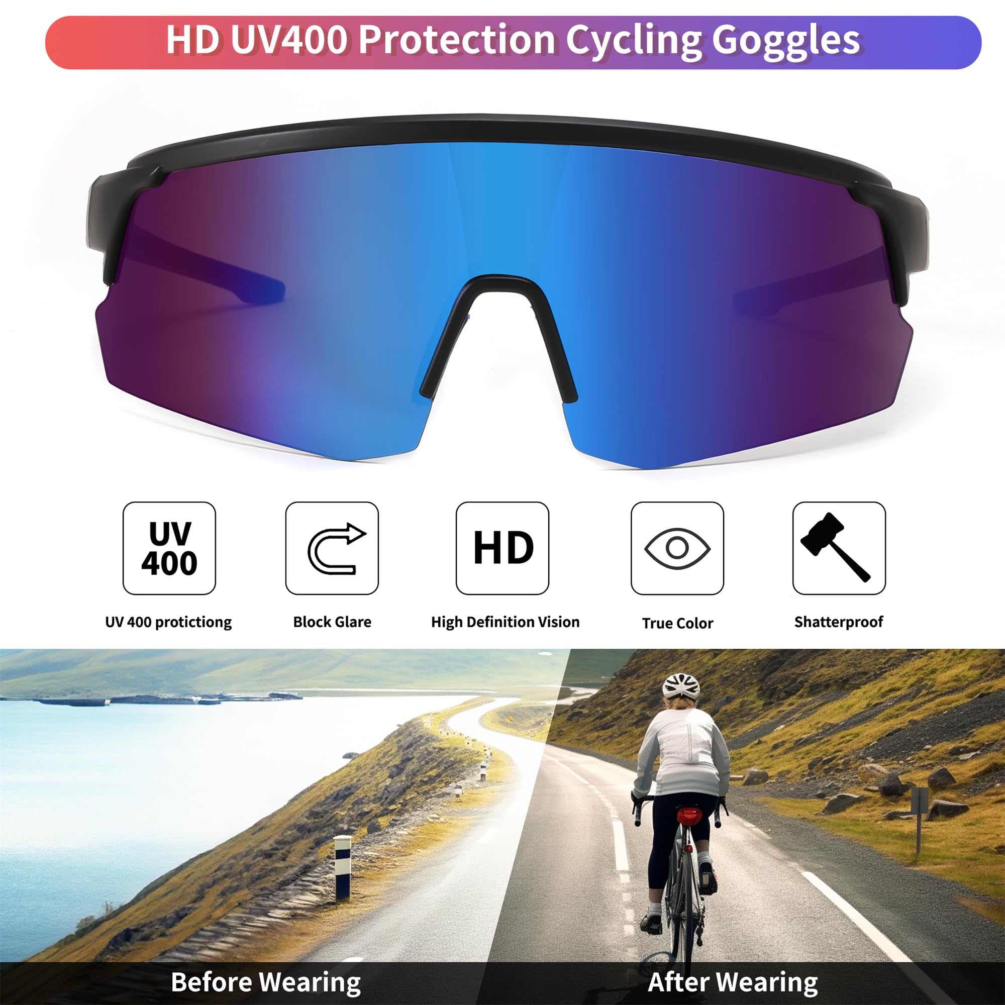 FEISEDY Cycling Sunglasses for Men Women, Sports Glasses for Youth Running Baseball Shades UV400 Protection B0108