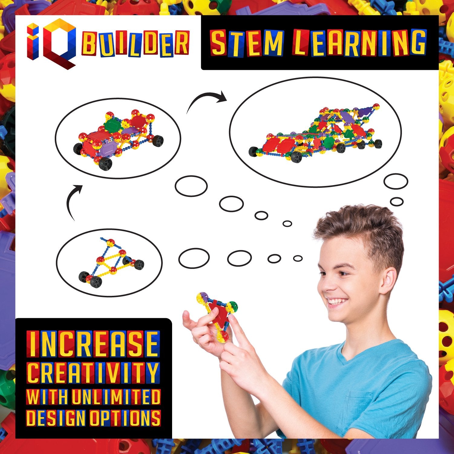 IQ BUILDER | STEM Learning Toys | Creative Construction Engineering | Fun Educational Building Toy Set for Boys and Girls Ages 3 4 5 6 7 8 9 10 Year Old | Best Toy Gift for Kids | Top Blocks Game Kit