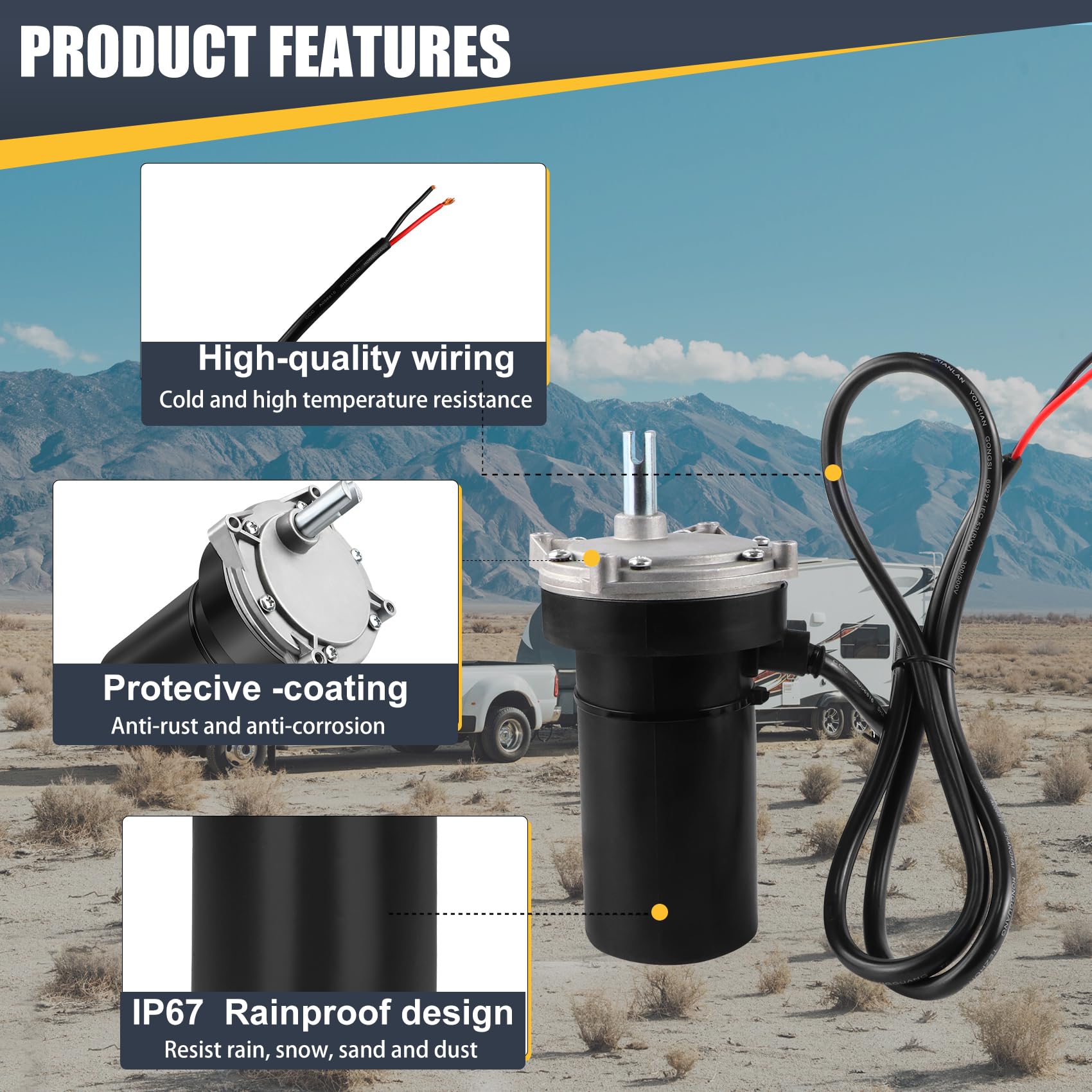 RV Rear Electric Stabilizer Jack Motor Compatible Lippert 337199 113407 352338 138445 369774 298707 178562 162307, Replaces #K01531A800 K01531-A800 K01285C800 K01285-C800