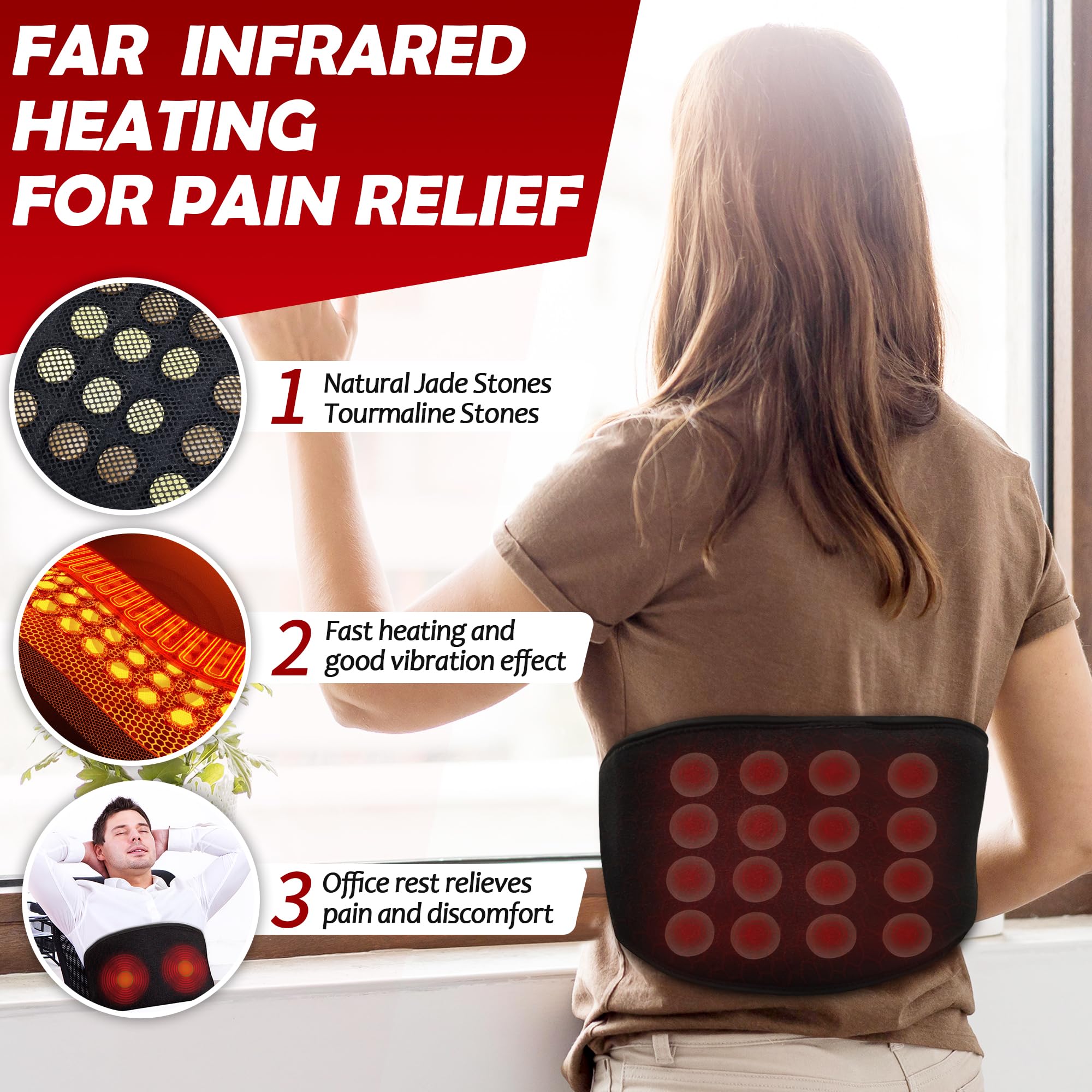 UTK Far Infrared Vibrating Heating Pad with Vibration Massage for Lower Back Pain. 3 Vibration Modes, Smart Controller, Hot Enough (103℉-159℉)，Back Pain Relief,S-XXXXL