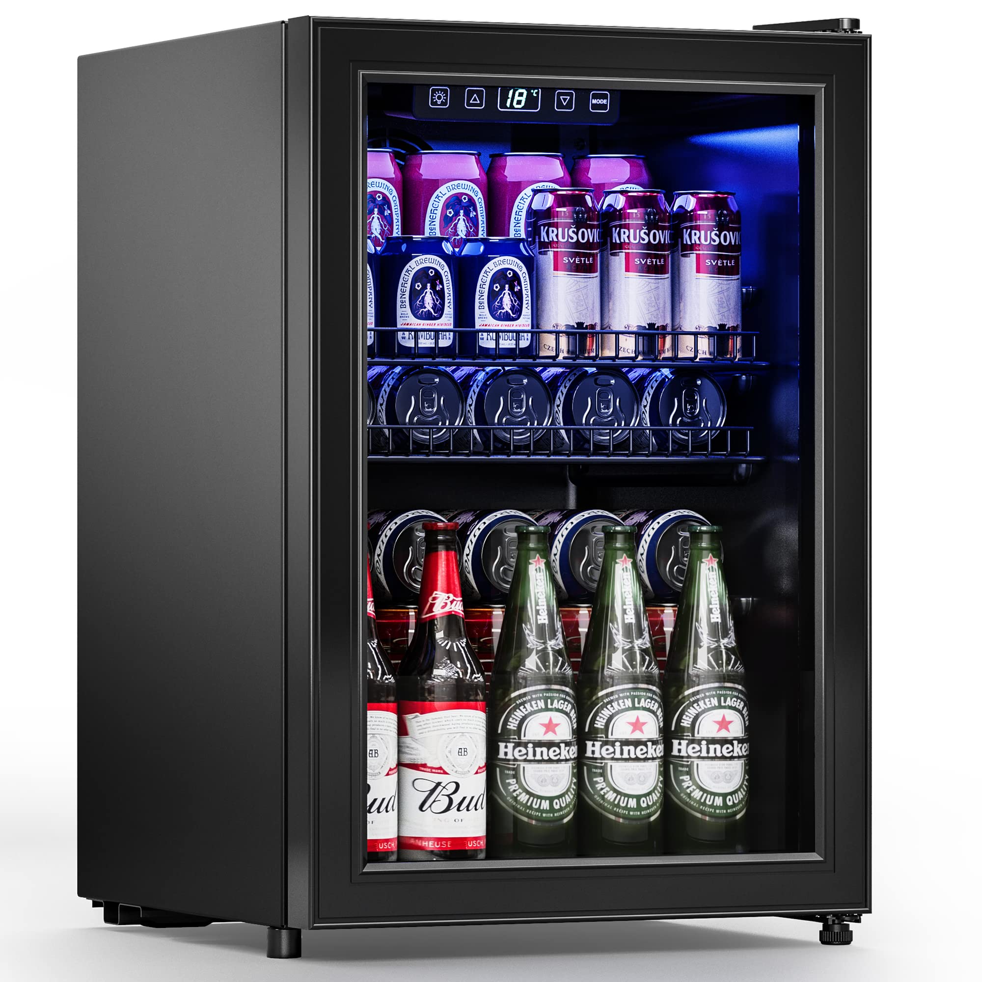 Manastin Beverage Refrigerator Cooler Freestanding Mini Fridge Cooler with Glass Door, Adjustable Shelves & Digital Temperature Display for Soda, Beer or Wine (Black, 2.47 Cu.Ft)