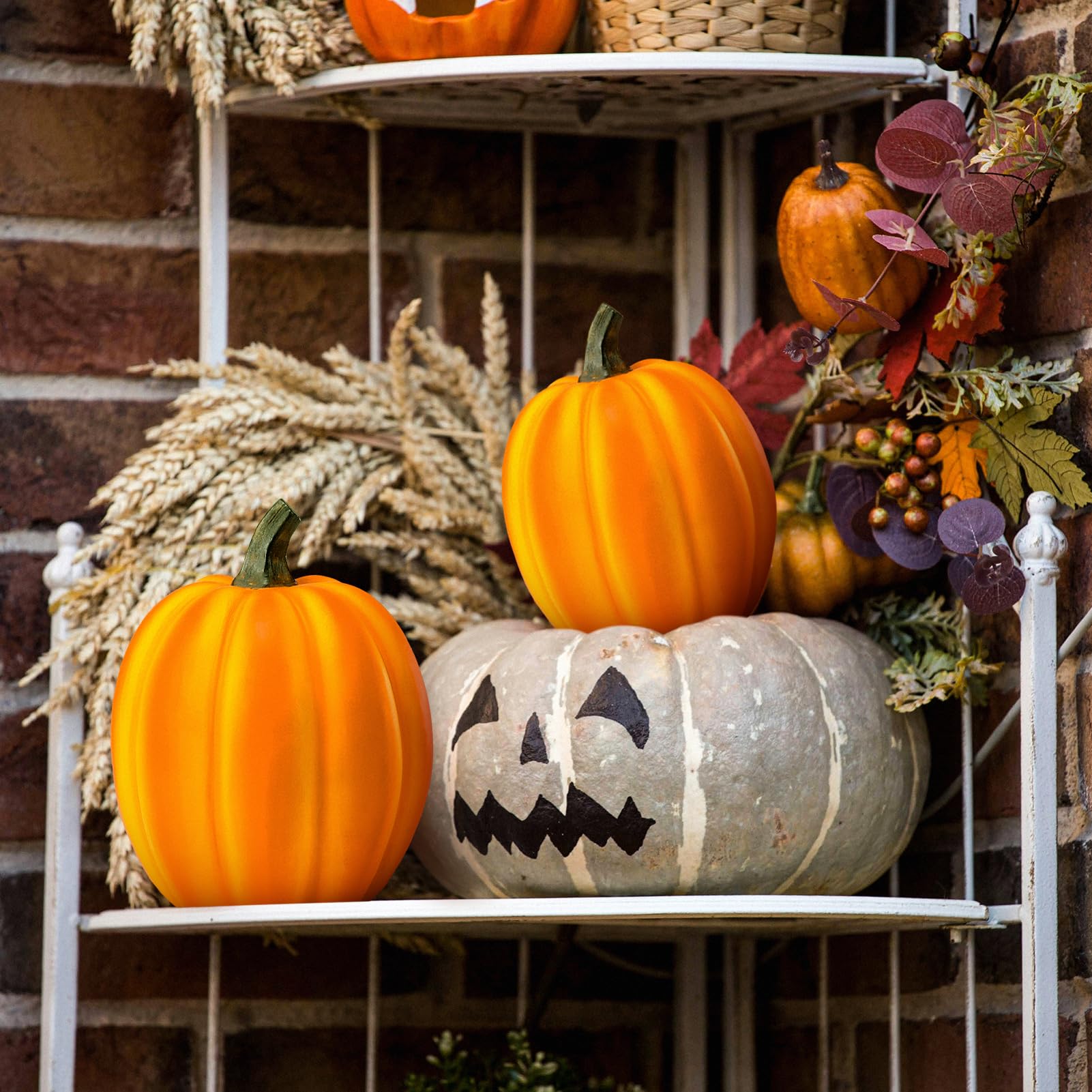 WONDHOME Solar Pumpkin Garden Statues Halloween Pumpkin Decorations Outdoor Pumpkin Lights Fall Decorations for Porch Terrace Yard Lawn Patio,Orange Pumpkin