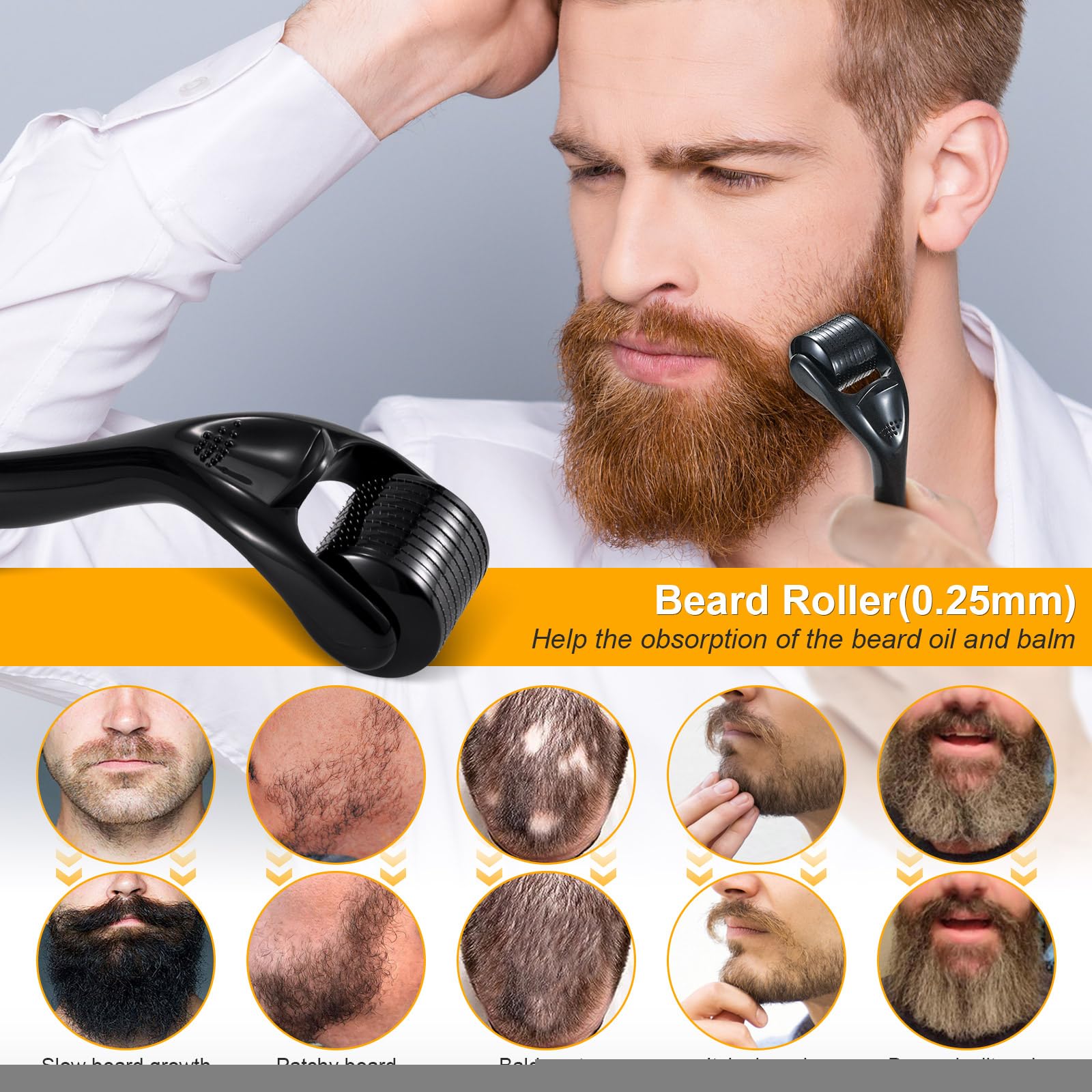Beard Growth Kit - Beard Kit for Men, Beard Growth Oil (2oz), Beard Balm, Beard Comb, Massager for Spot/Patchy Beard - Christmas, Anniversary, Birthday Gifts for Men, Dad, Husband, Boyfriend