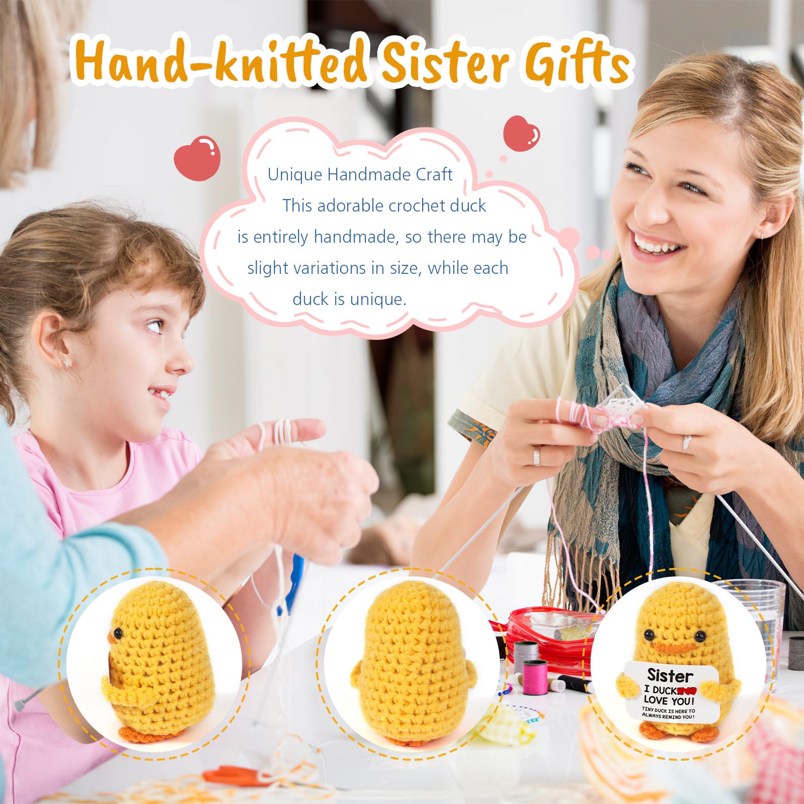 MBL Sister Birthday Handmade Funny Cute Small Duck for Sisters Sis Big Little Sister from Sister Birthday Christmas Stocking Stuffers White Elephant Valentine's Day Gift