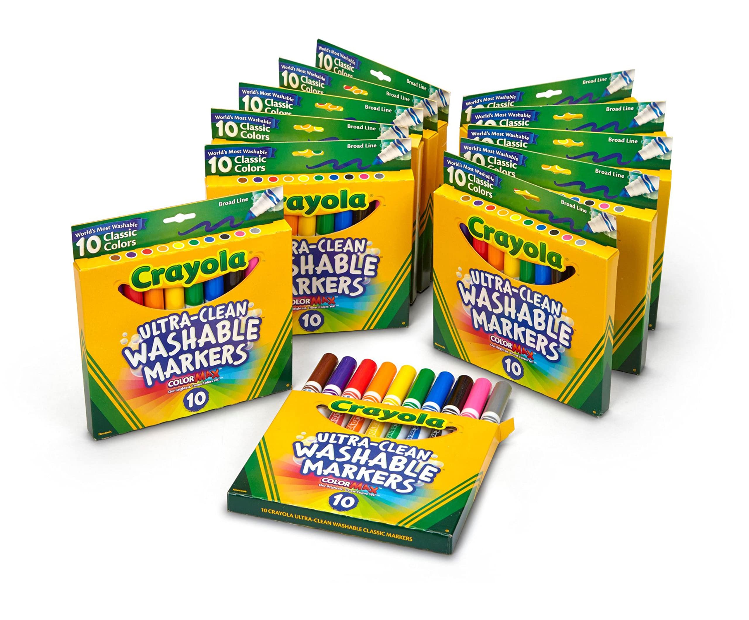 Crayola Ultra Clean Washable Markers (12 Boxes), Bulk Markers for Kids, 10 Broad Line Markers, Back to School Supplies for Kids