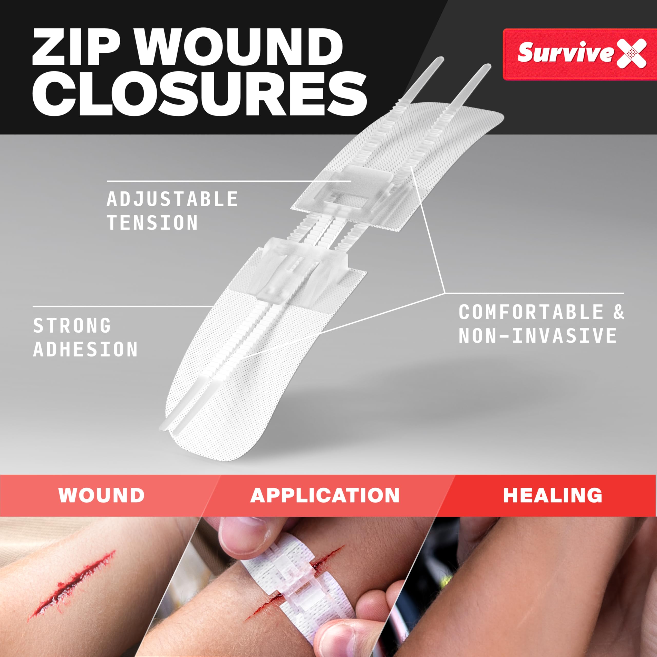 SurviveX Large First Aid Kit for Car, Travel & Home - Emergency Kit for Hiking, Camping, Backpacking and Outdoors - Includes Zip Stitch Wound Closure Strips - FSA HSA Approved