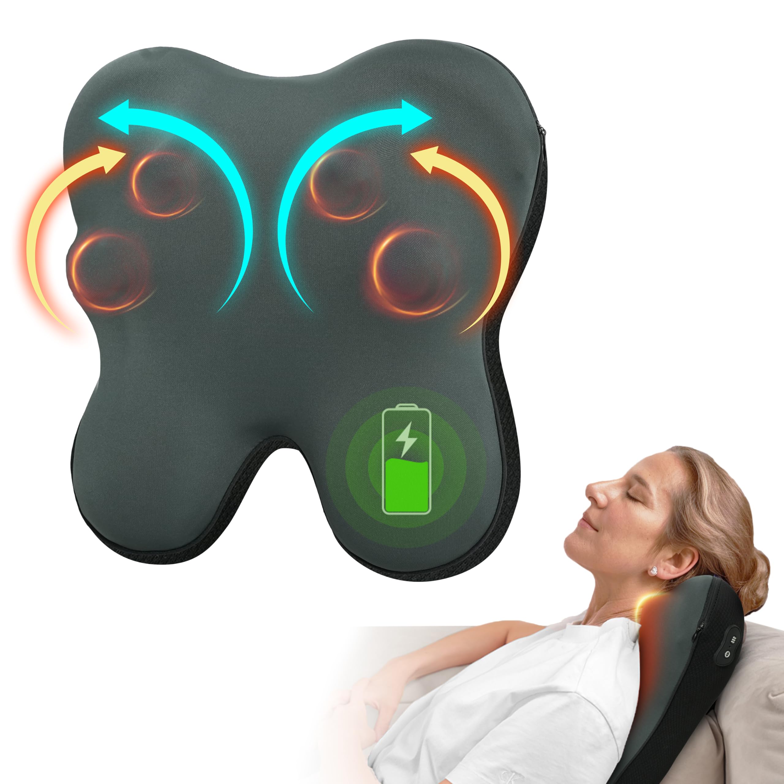 CuPiLo Back Massager with Heat, Cordless Shiatsu Neck and Back Massager for Muscle Pain Relief, Kneading Massage Pillow for Neck, Back, Shoulder, Gifts for Women Men