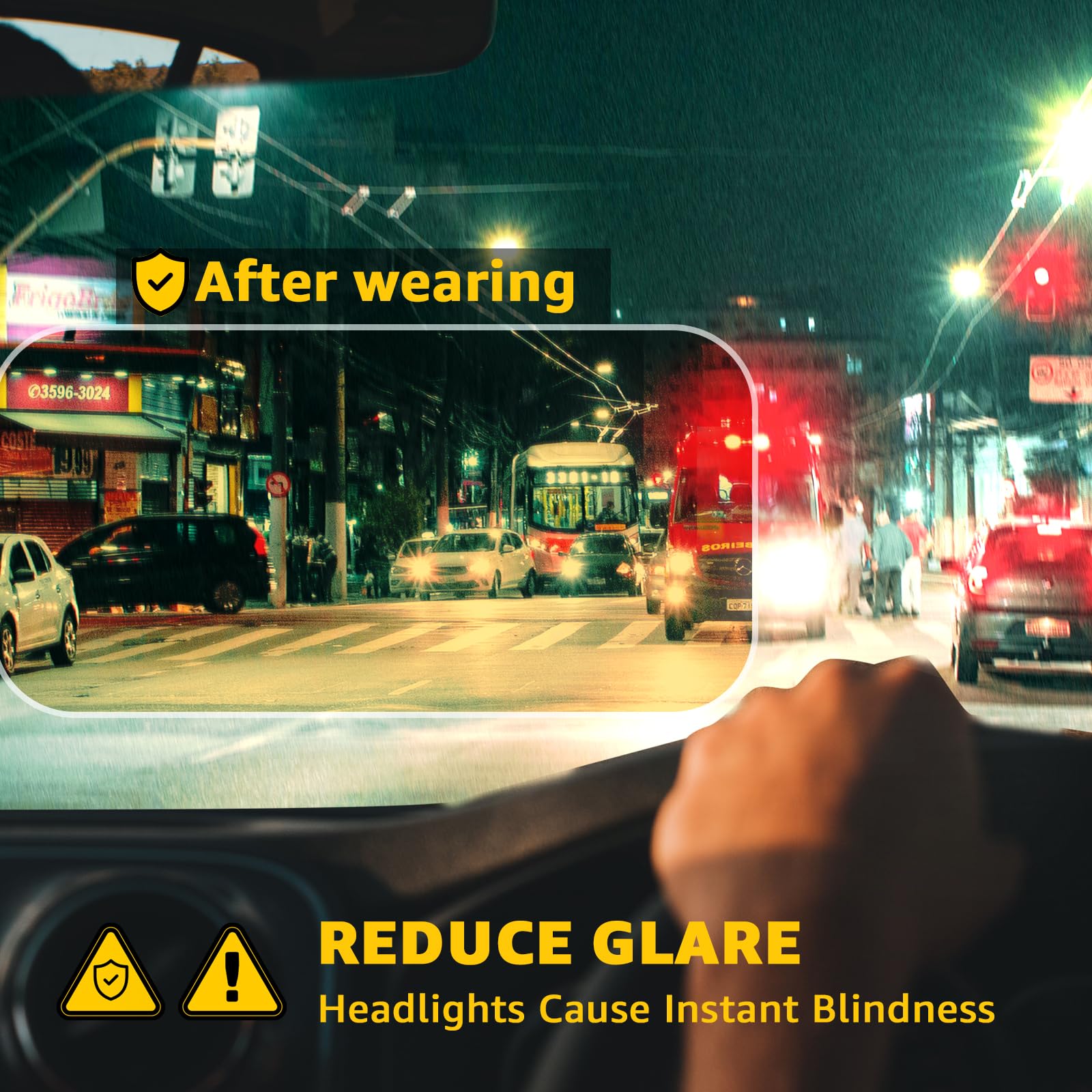 TJUTR Night Vision Driving Glasses for Women Men, Polarized Yellow Lens Reduce Glare, Safety Nighttime & UV Protection TN2559