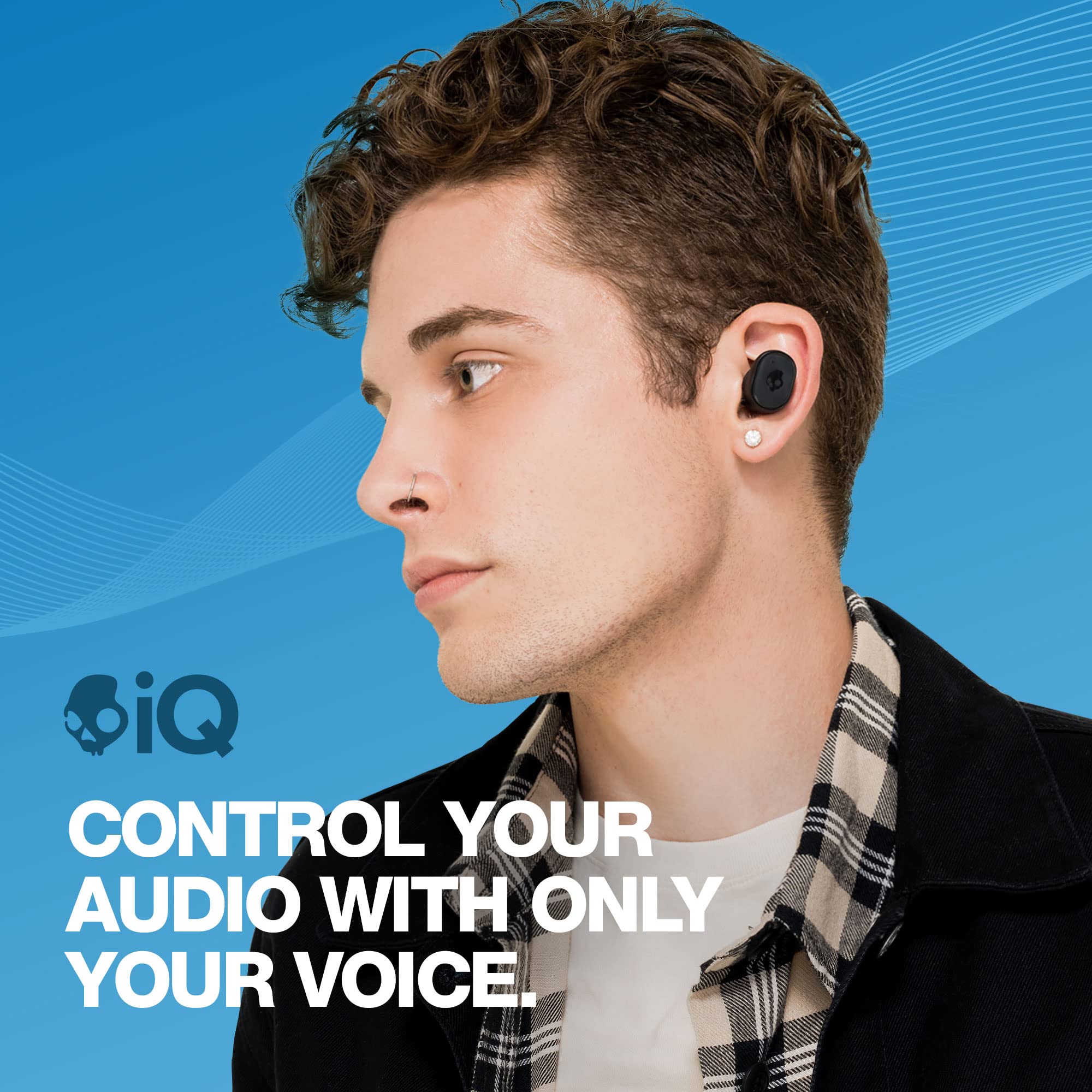 Skullcandy Grind In-Ear Wireless Earbuds, 40 Hr Battery, Skull-iQ, Alexa Enabled, Microphone, Works with iPhone Android and Bluetooth Devices - Light Grey/Blue