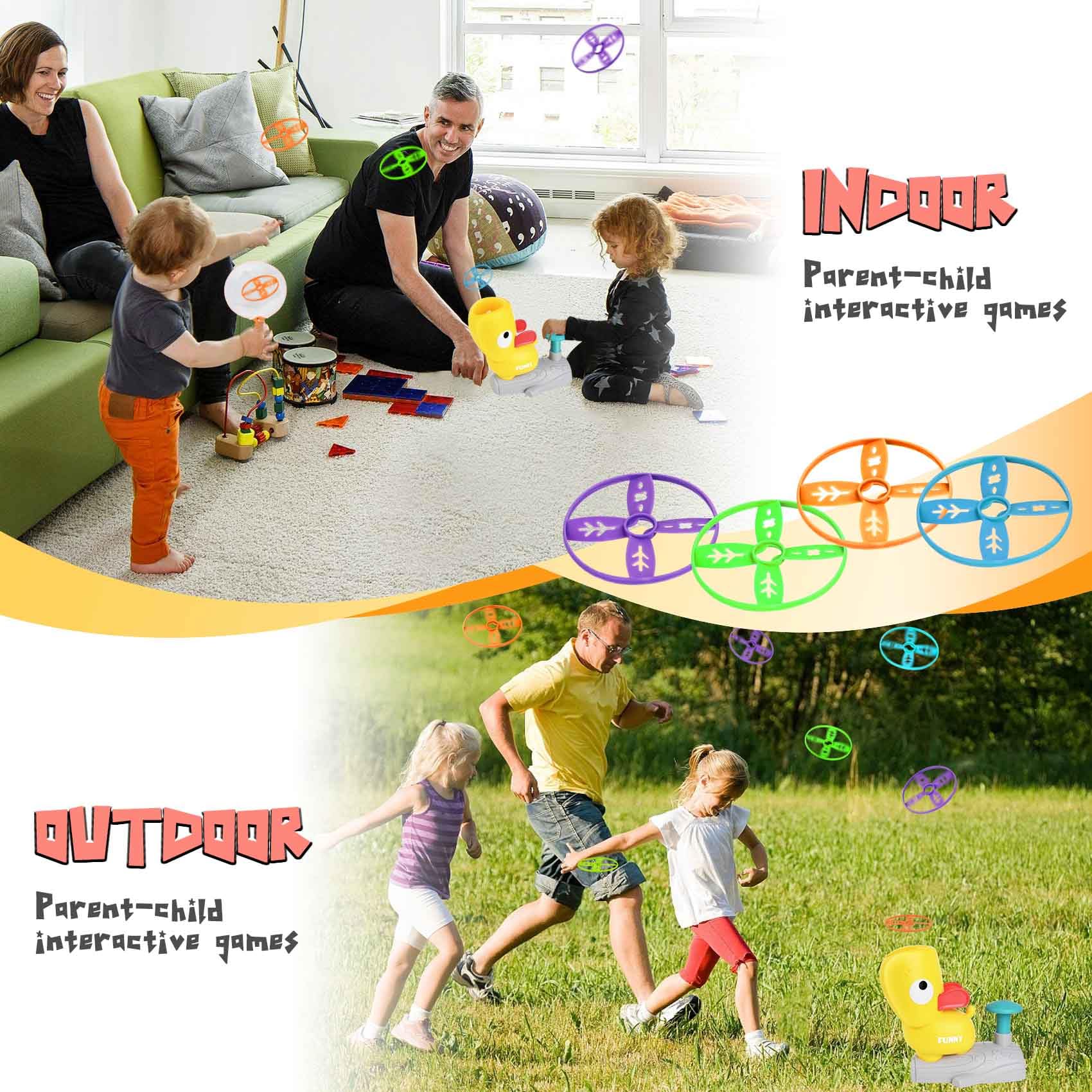 Outdoor Toys for Kids Ages 3-8, Flying Disc Launcher Toy Chasing Games, Pop-Up Flying Saucer Machine, Family Outside Yard Activities Chasing Toy Christmas Birthday Giftwares for Girls and Boys