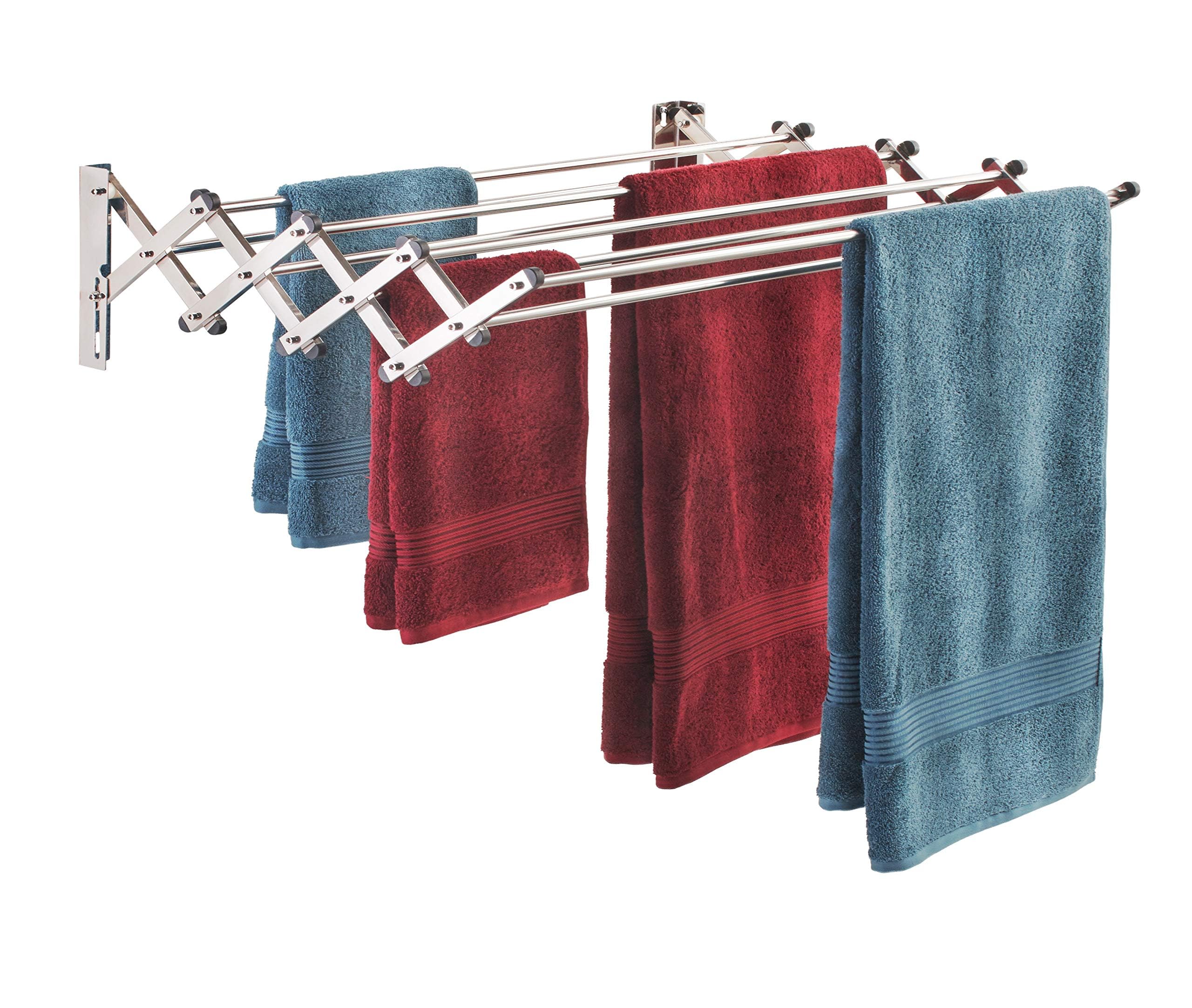 Smartsome Space Saver Fold Away Racks: Stainless Steel Wall Mounted Laundry Drying Rack, Easy To Install - 8 34" Rods, Total: 22.5 Linear Ft, 60 lb Capacity- Indoor and Outdoor Use