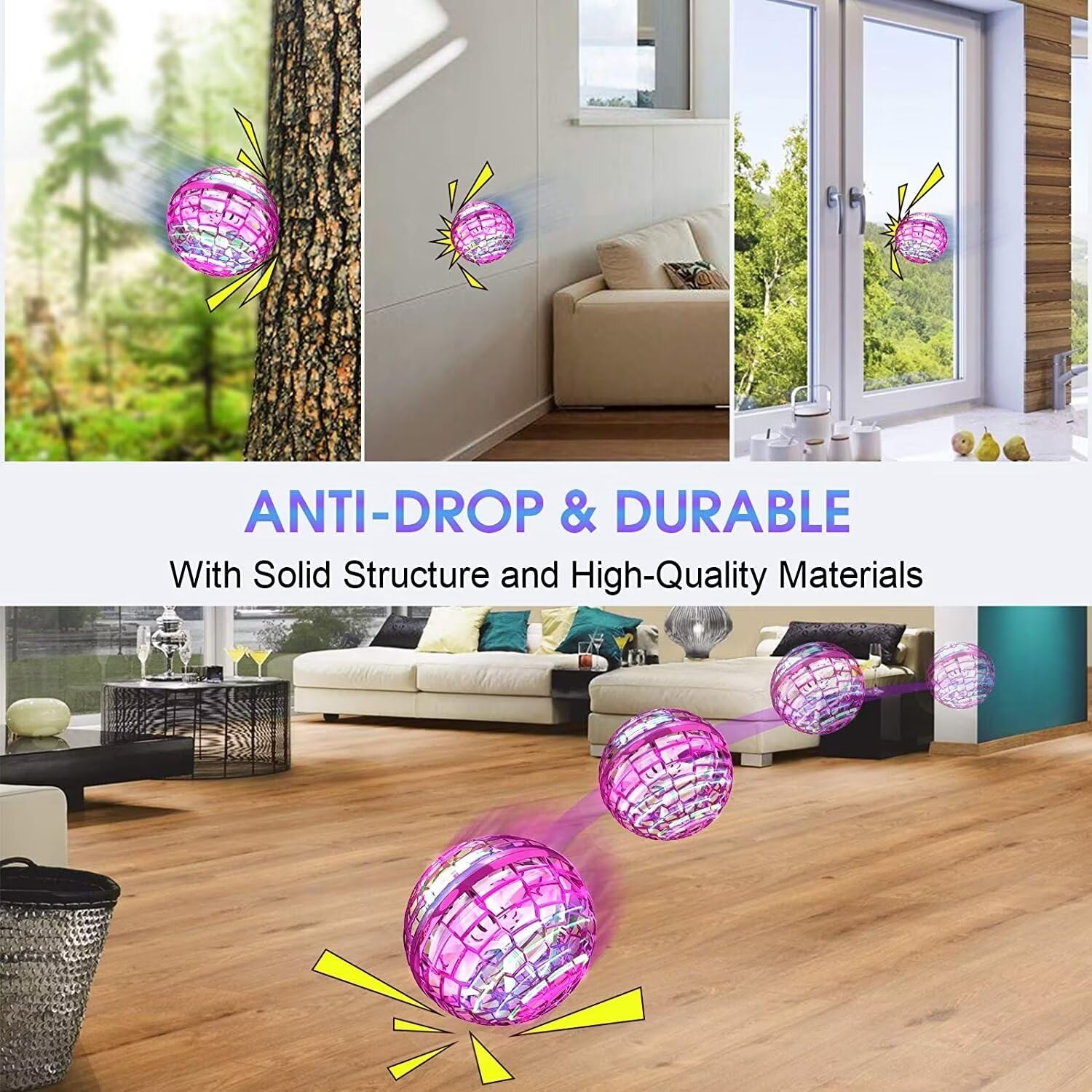 ATHLERIA Pink Flying Orb Ball Toys,Hand Operated Drones for Kids,Cool Gadgets Light Up Cosmic Globe Spinning Glow in The Dark,Christmas Birthday Gift Ideas Toys for Teen Girls Age 6 7 8 9 10+