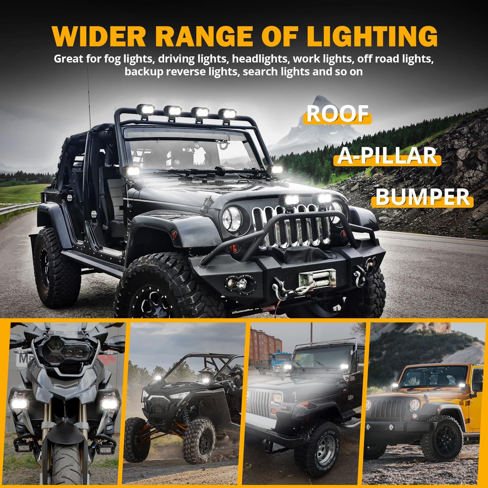 Auxbeam 4 Inch LED Light Pods, 60W Square Offroad Driving Light Super Bright 120° White Broad Flood Beam Pods Light with Off Road Wiring Harness for Wrangler Truck Pickup SUV ATV UTV (2 Pcs)