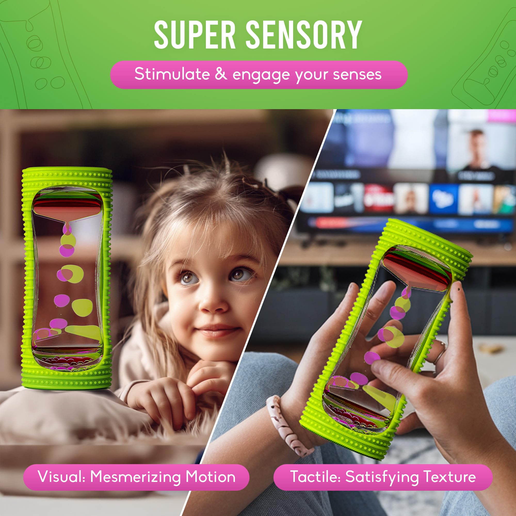 BUNMO Liquid Motion Bubbler Sensory Toys - Sensory Stocking Stuffers for Kids - Green and Liquid Motion Bubbler Sensory Toys - Sensory Stocking Stuffers for Kids - Red