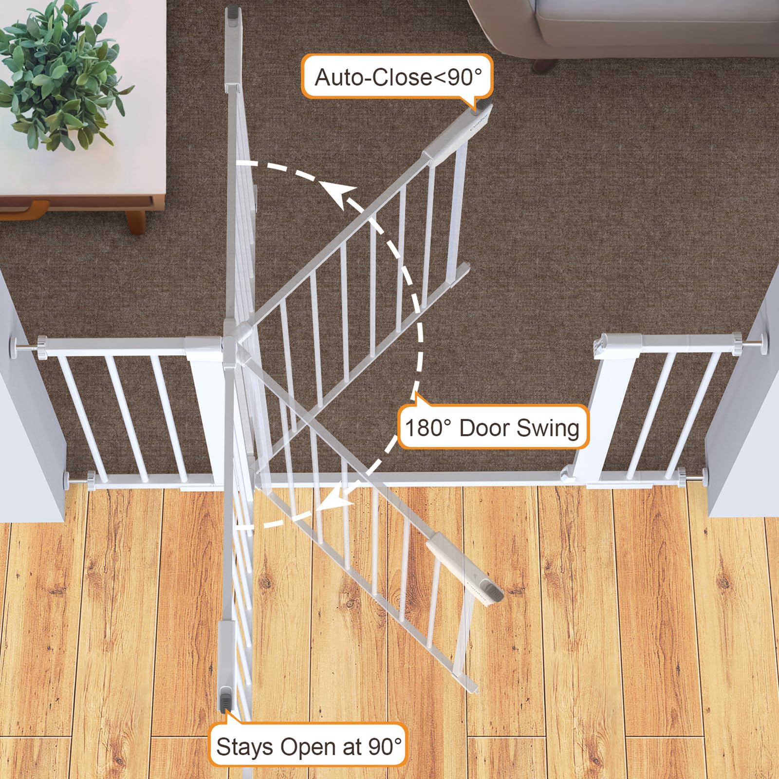 Cumbor 29.7-46" Baby Gate for Stairs, Toddler Safety Essentials for The House, Auto Close Dog Gate for Doorways, Mom's Choice Awards Winner-Easy Install Pressure Mounted Pet Gates for Dogs, White