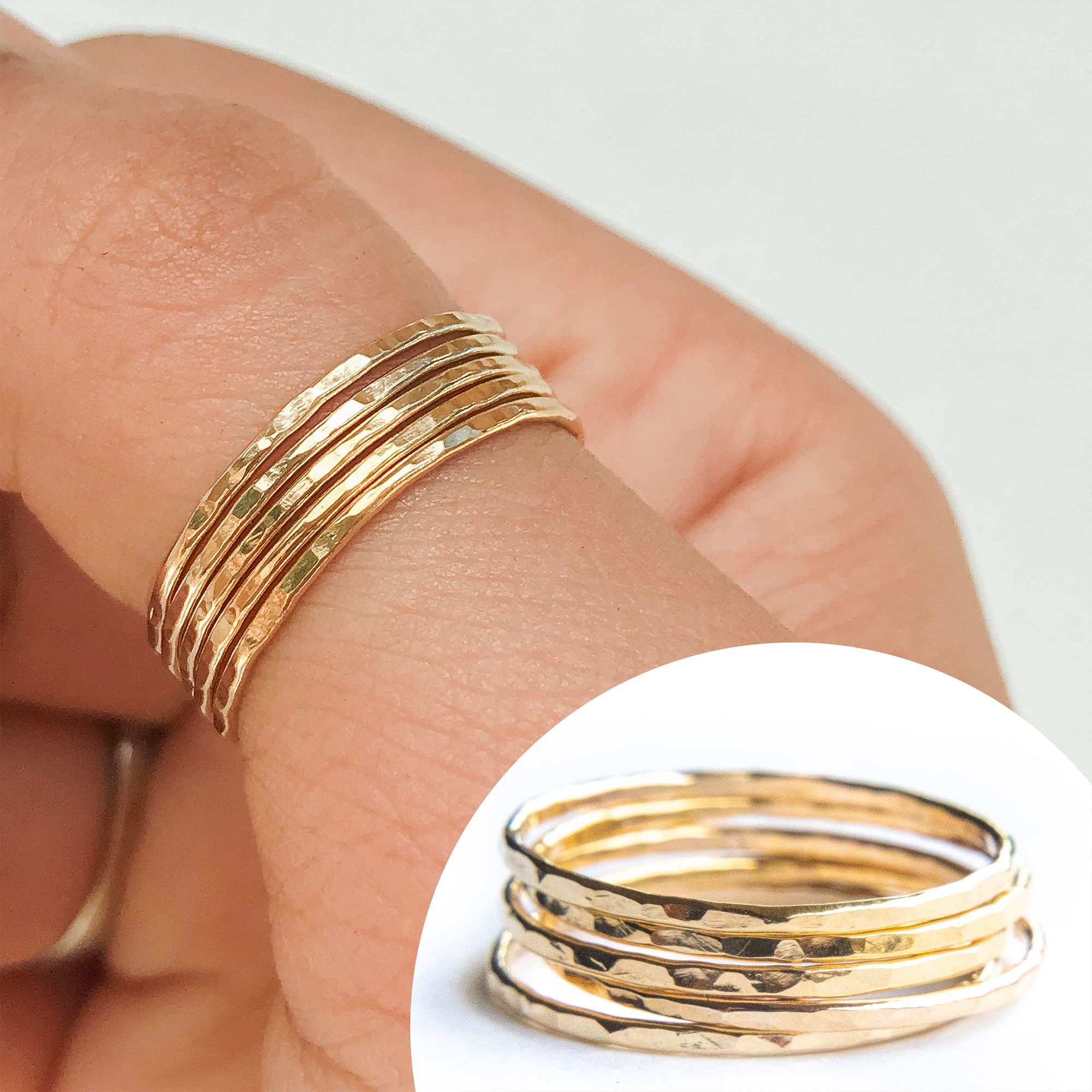 Hammered Gold Ring, Gold Stacking Rings, Minimalist Rings, Skinny Rings for Women (9, Gold Fill)