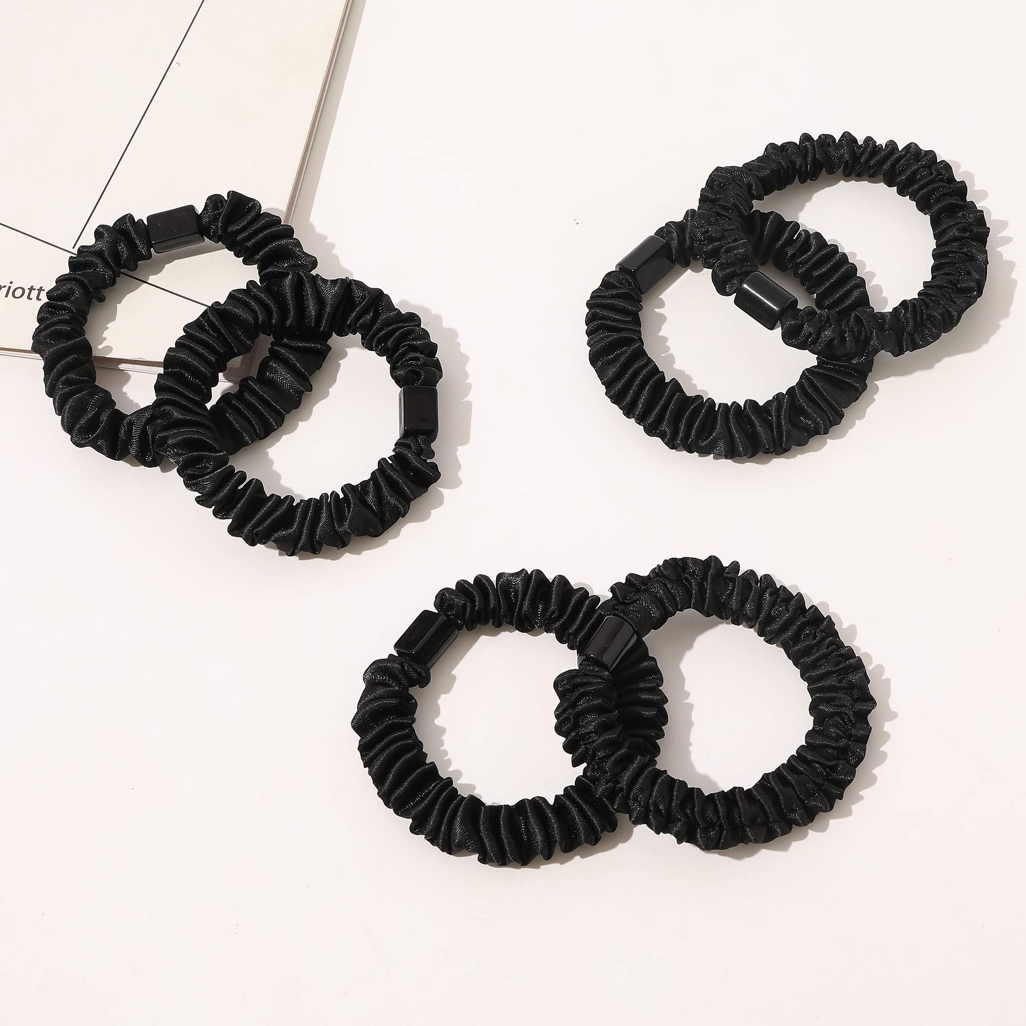 Satin, Silk Hair Ties Black Small Mini Scrunchy for Women Thick Hair Accessories Cute Soft No Slip Hair Elastics Ponytail Holder for Curly Hair No Damage Hairties Gift for Girls