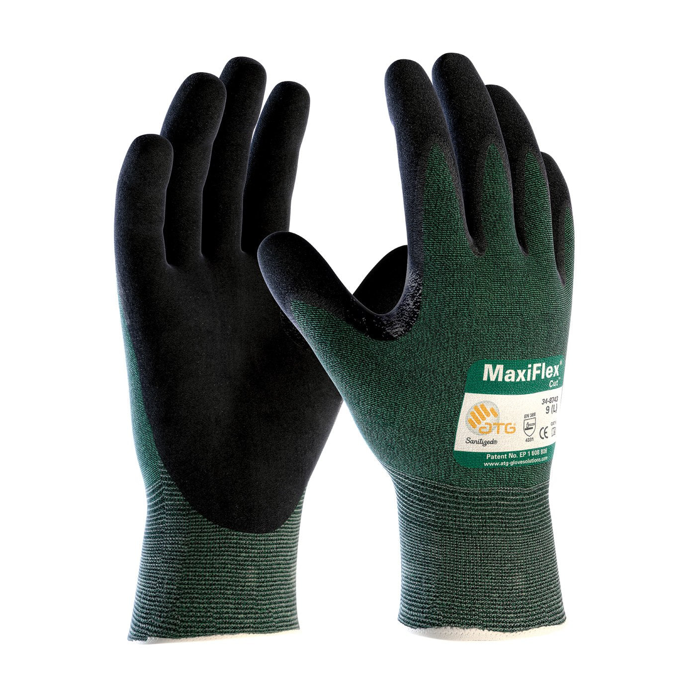 ATG 34-8743/L MaxiFlex Cut - Black Micro-Foam Nitrile Coated Palm And Fingers - Large - 12 Pair Per Box