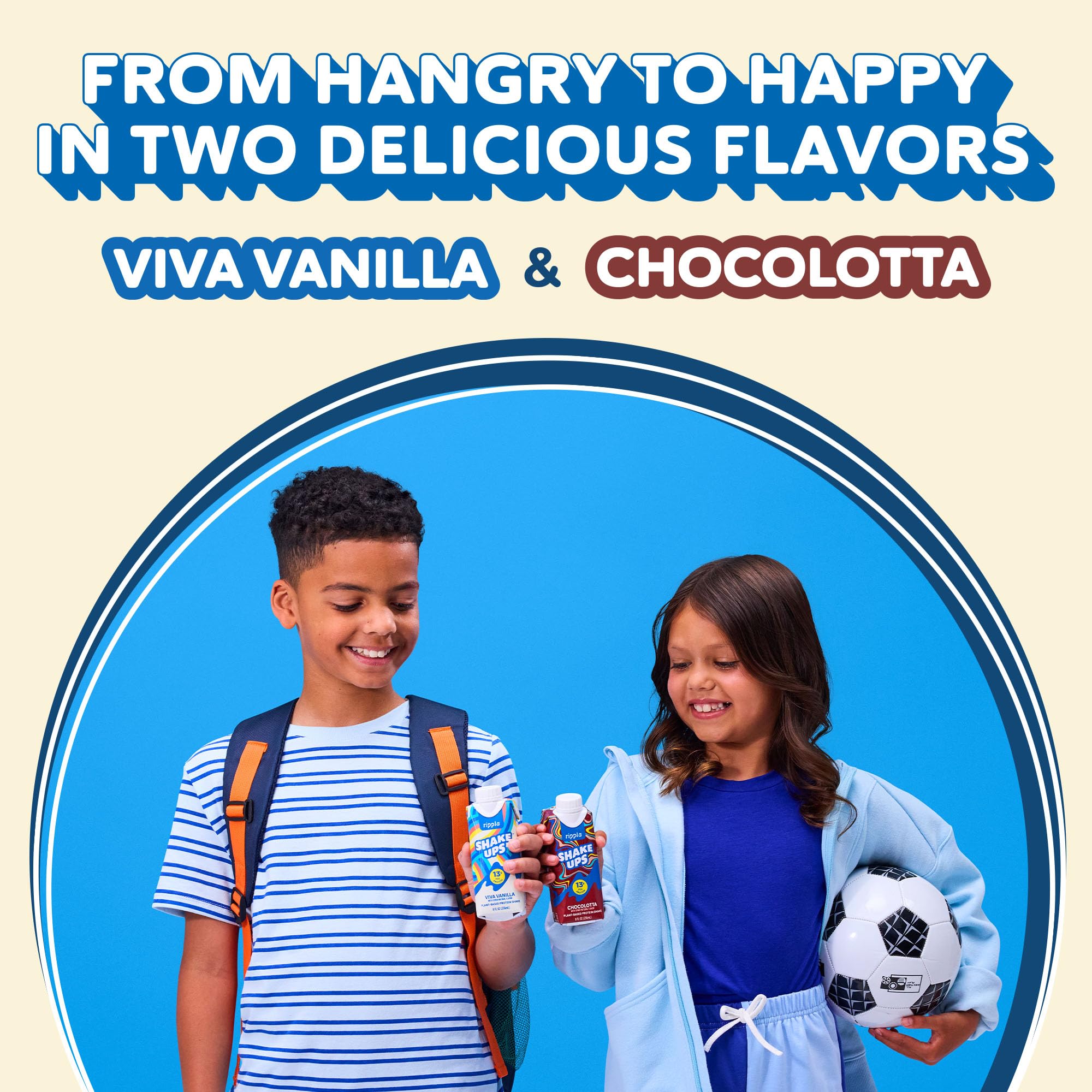 Ripple Kids Vanilla Plant Based Shake Ups | 13g of Quality Sourced Pea Protein, Calcium Rich | Shelf Stable | Vegan & Non GMO | Dairy, Soy, Nut, Gluten & Lactose Free | 8 Fl Oz Cartons (Pack of 12)