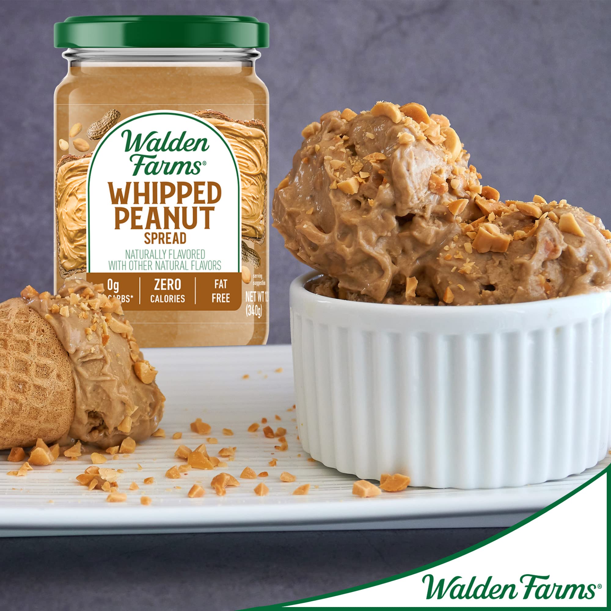 Walden Farms Whipped Peanut Spread 12 oz Jar, Rich and Creamy, 0g Net Carbs, Kosher Certified,Perfect for Spreading, Dipping, Dunking or Snacking, Bread, Toast, Crackers, Dessert and Many More