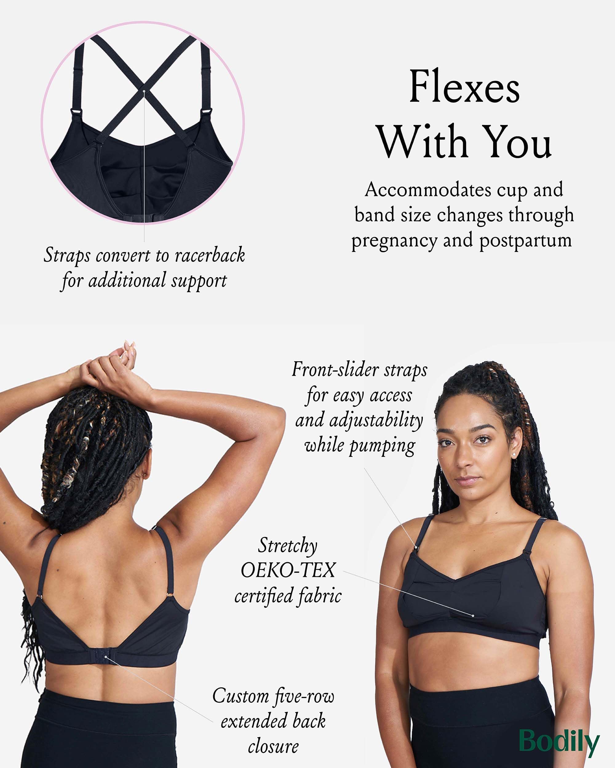 Bodily Do Anything Bra. Nursing, Hands-Free Pumping, & Maternity Bra. Winner of Babylist’s Best Nursing & Pumping Bra. S-XL. (US, Alpha, Medium, Regular, Regular, Black)