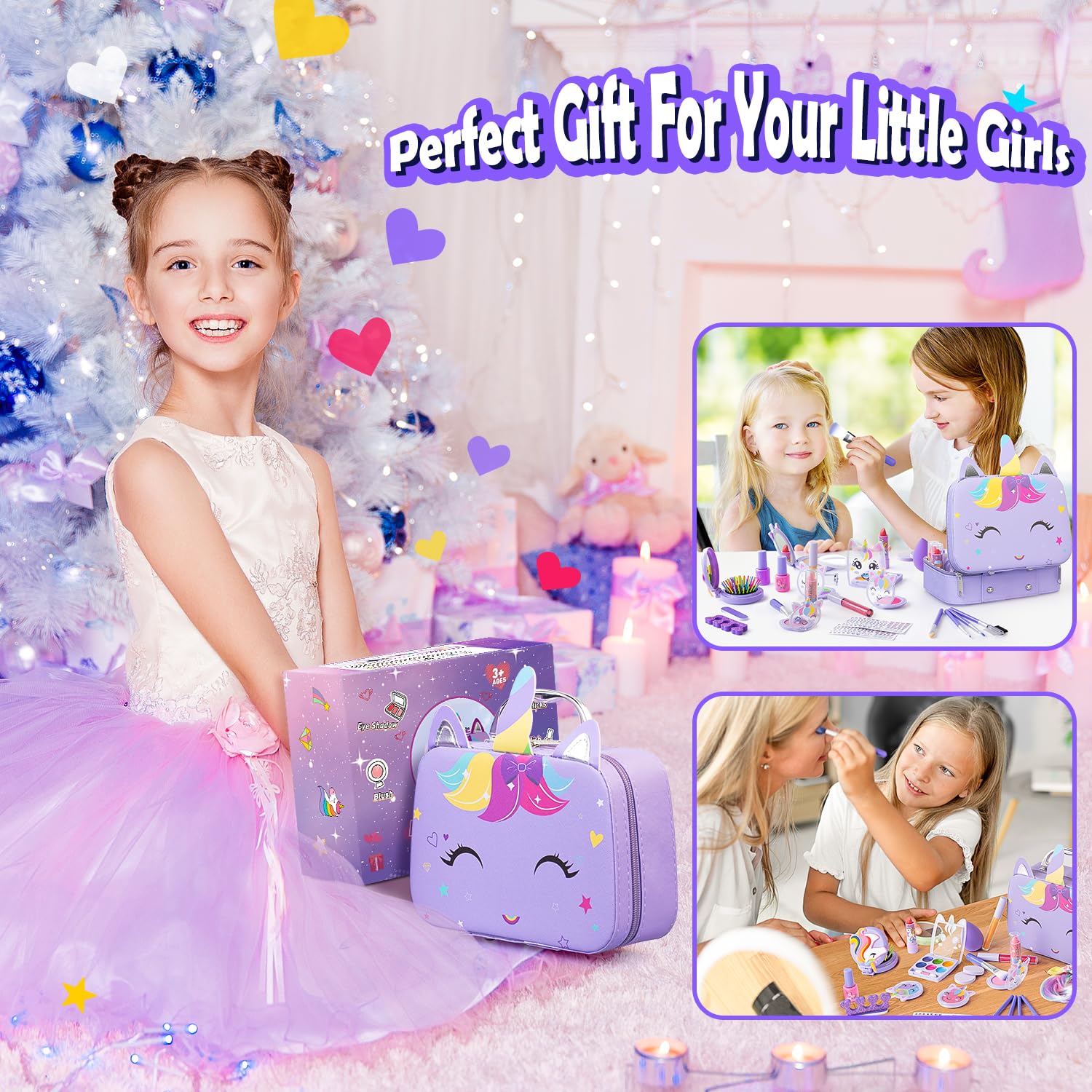 Kids Makeup Kit for Girl - Kids Washable Makeup Girls Toys with Unicorn Cosmetic Case, Real Girl Makeup Sets for Toddler Kid Children Christmas Birthday Gifts Toys for 3 4 5 6 7 8-12 Year Old Girls