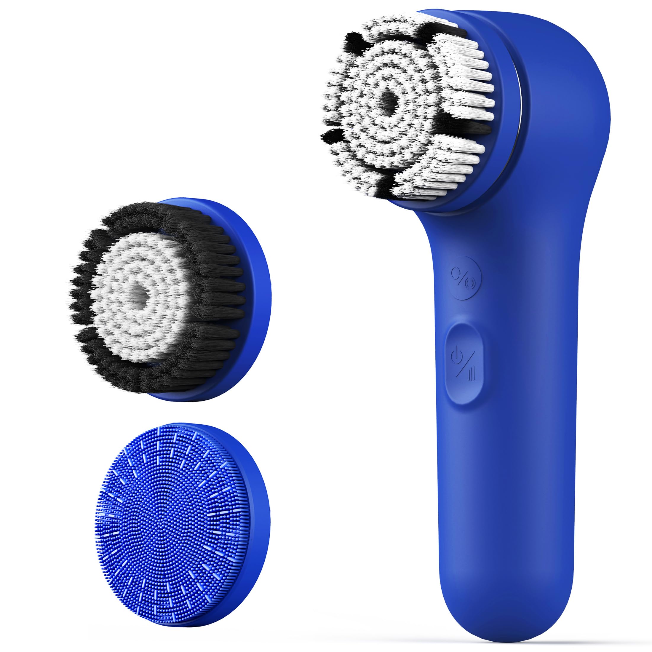 Spinning & V-Sonic Face Scrubber, NågraCoola 3.0 Facial Cleansing Brush, Waterproof & Rechargeable Face Scrub Brush for Men & Women with 3 Brushes, 3 Intensities, 2 Action Modes - Blue