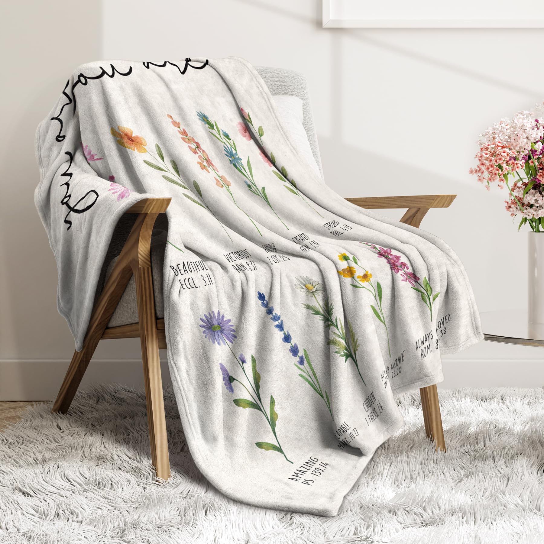 Afterprints Christian Gifts for Women, Christian Blanket with Flowers, Birthday Gifts for Women, Christmas, Inspirational, Religious Gifts for Sister, Friend, Daughter, Soft Throw Blankets 50'' x 60''