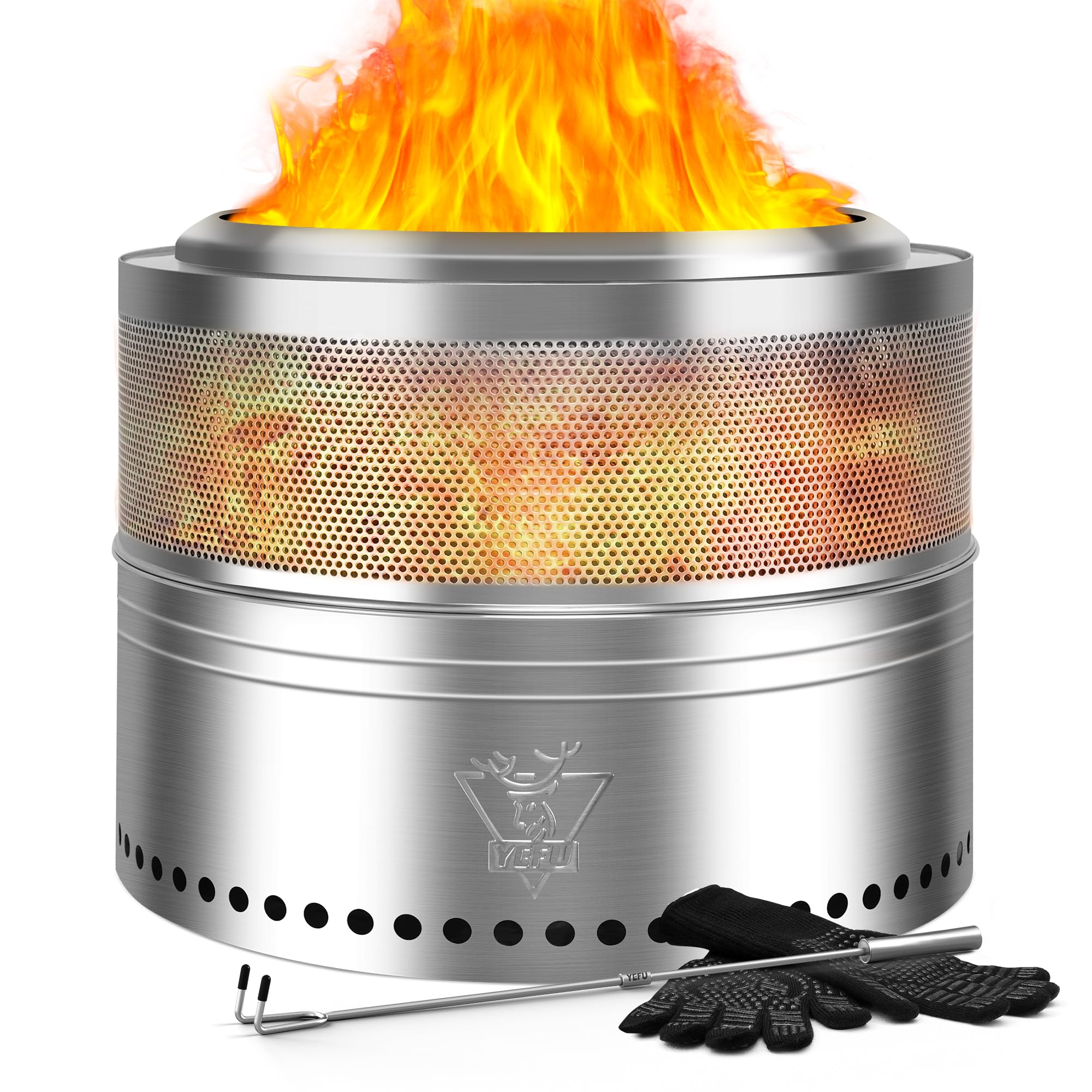 YEFU Fire Pit, Folding Smokeless Firepit, Wood Burning Stainless Steel Portable Outdoor Fireplace with Removable Ash Stand,Gloves,Fire Poker,Bonfire Fire Pits for Outside Camping (20 inch)