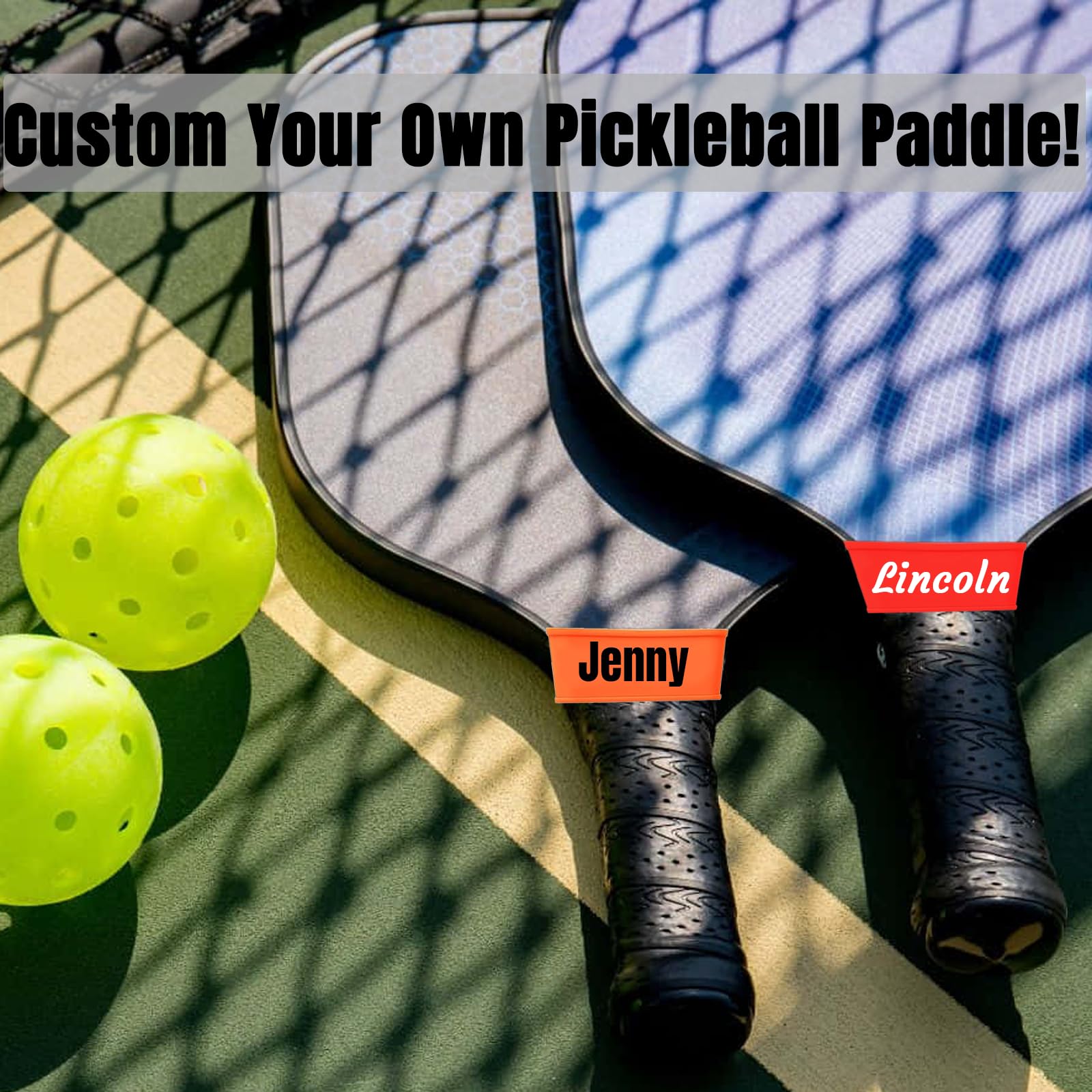 Personalized Pickleball Paddle Name Bands Silicone Custom Ring Grip Bands for Paddle Grip on Racket Racquetball Paddle for Pickleball Lovers DIY Gifts