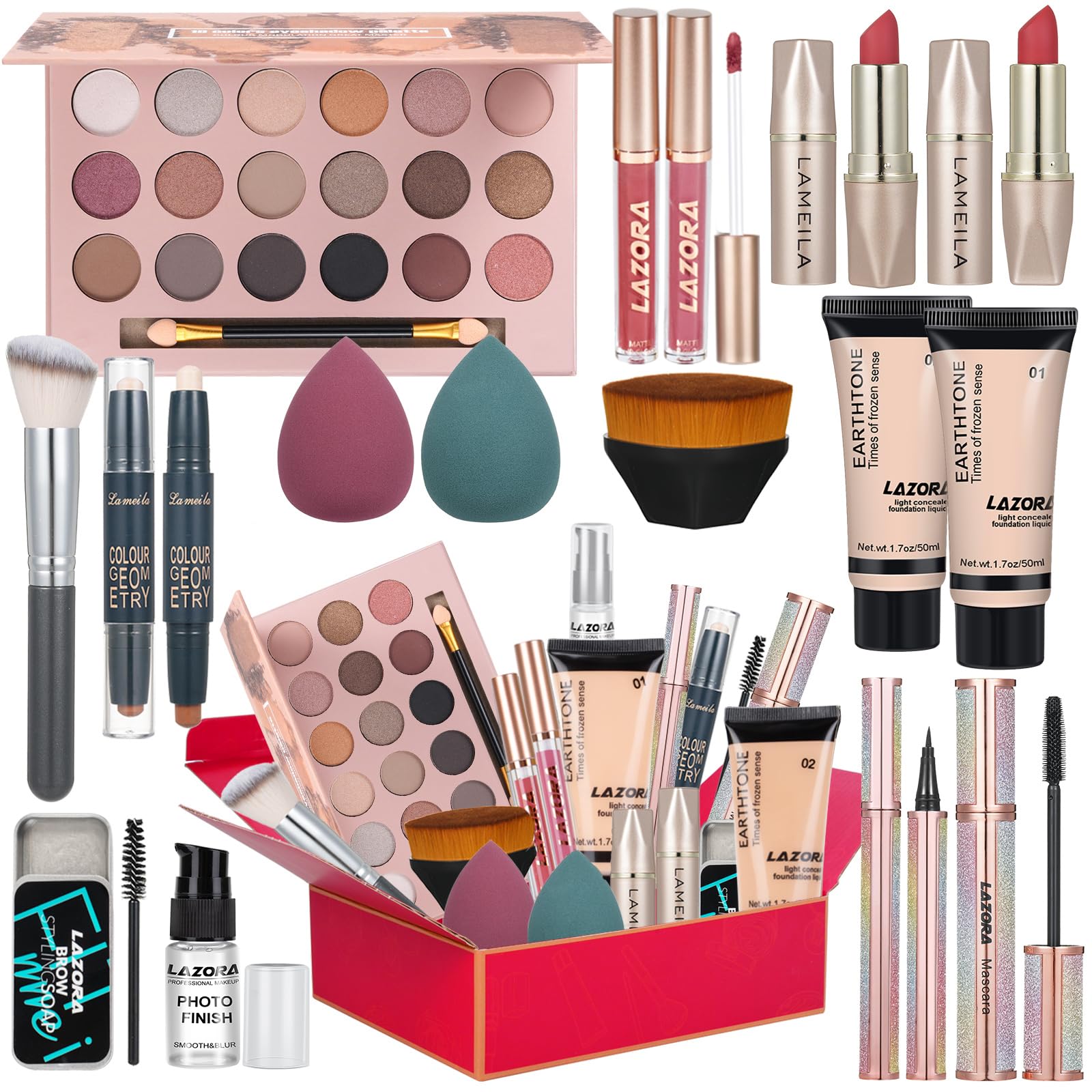 All in One Makeup Kit for Women Full Kit Makeup Gift Set for Women & Girls Makeup Sets for Teens Girls 18Color Eyeshadow Palette Lipstick Eyebrow Pencil Makeup Set for Women Girls Teens