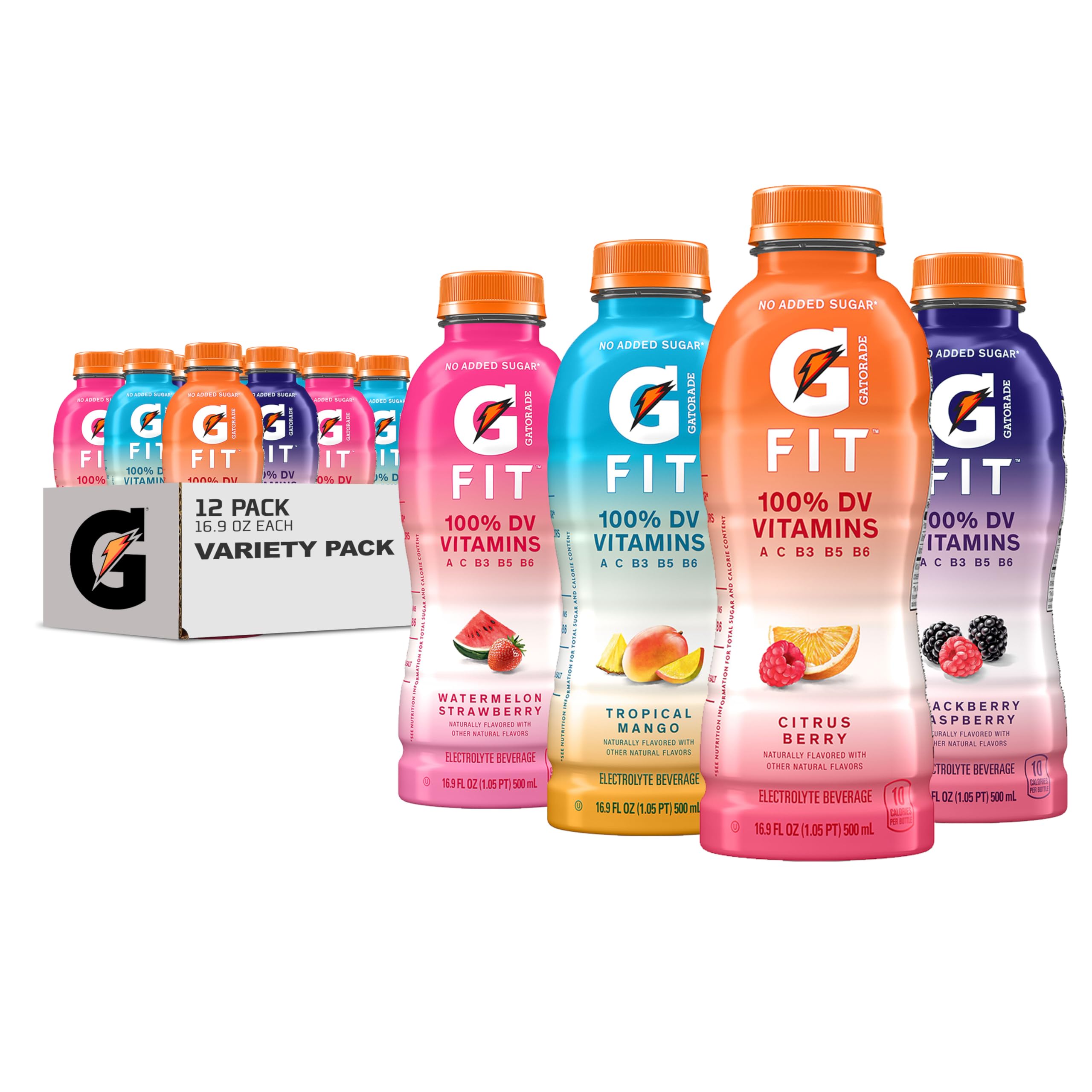 Gatorade Fit Electrolyte Beverage, Healthy Real Hydration, New 2.0 4 Flavor Variety Pack, 16.9.oz Bottles (12 Pack)