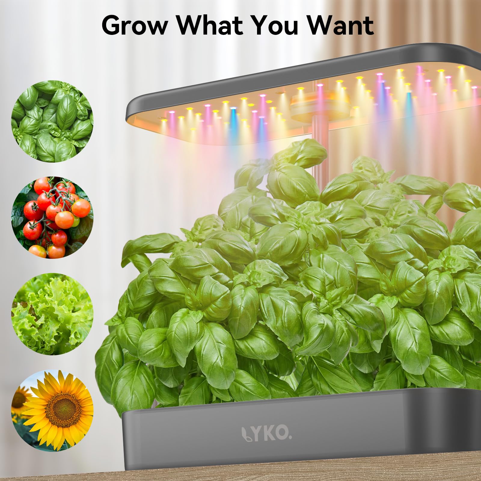 LYKOCLEAN Hydroponics Growing System 12 Pods, Indoor Herb Garden with Grow Light Water Pump Automatic Timer, Smart Indoor Gardening System for Salad Lettuce, Fruit, Vegetable Plant, Grey