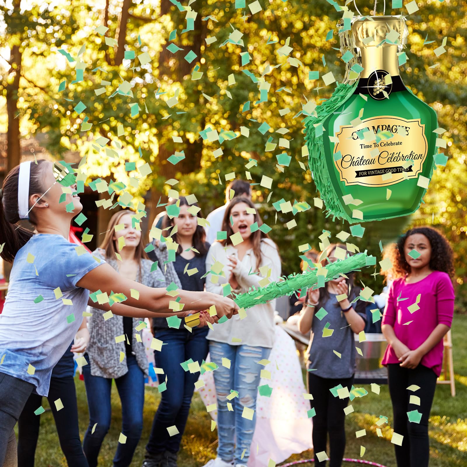 Panelee Adult Pinata with Stick Tassel Blindfold Confetti Beer Mug Pinatas Champagne Whisky Tequila Bottle Pinata Set for Adult Women Men Bachelor Birthday Wedding Anniversary Party (Fresh Champagne)