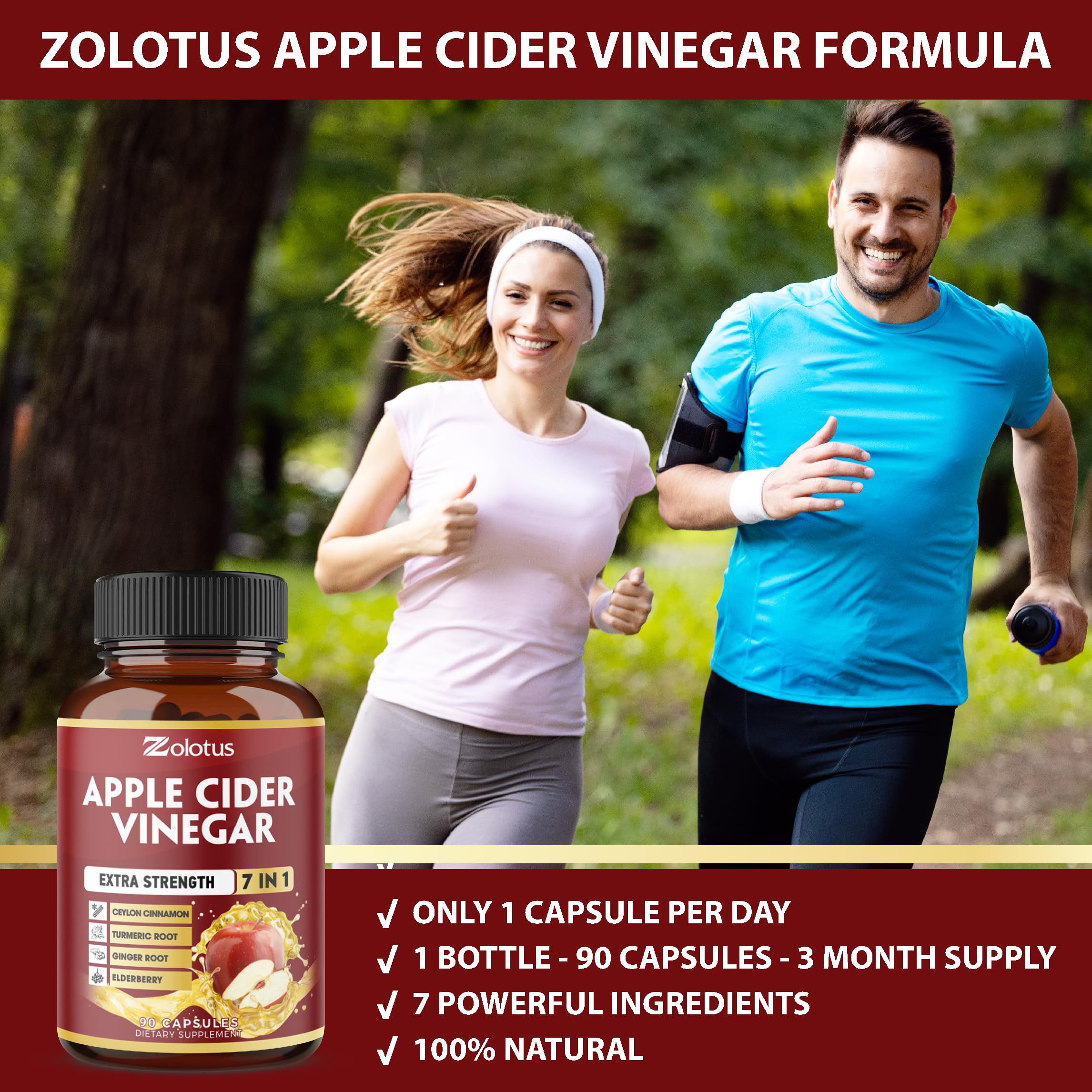 Zolotus 7 in 1 Apple Cider Vinegar Capsules, Equivalent to 3650mg, 3 Month Supply with Ceylon Cinnamon, Ginger Root, Turmeric, Elderberry, Best Supplement for Digestion, Immune